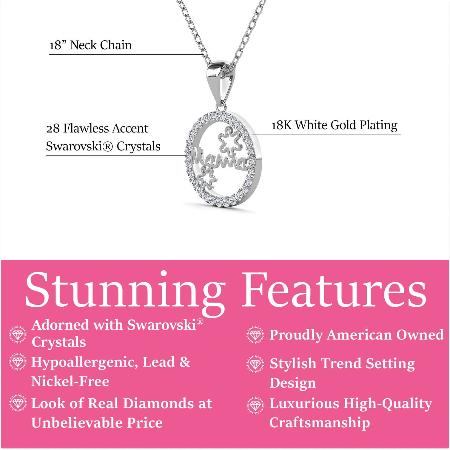 Willa 18k White Gold Plated Circle Mama Necklace with Simulated Diamond Crystals