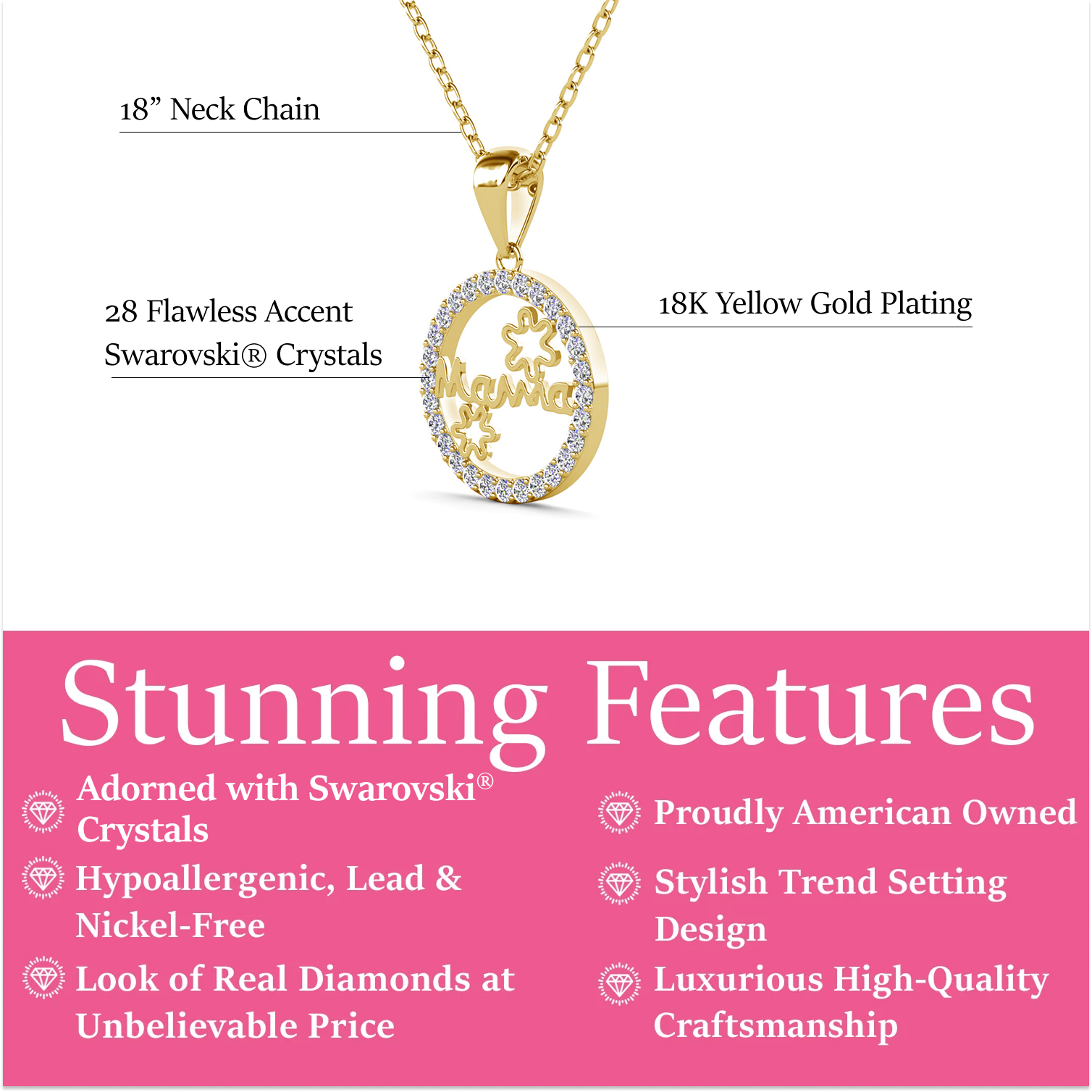 Willa 18k White Gold Plated Circle Mama Necklace with Simulated Diamond Crystals