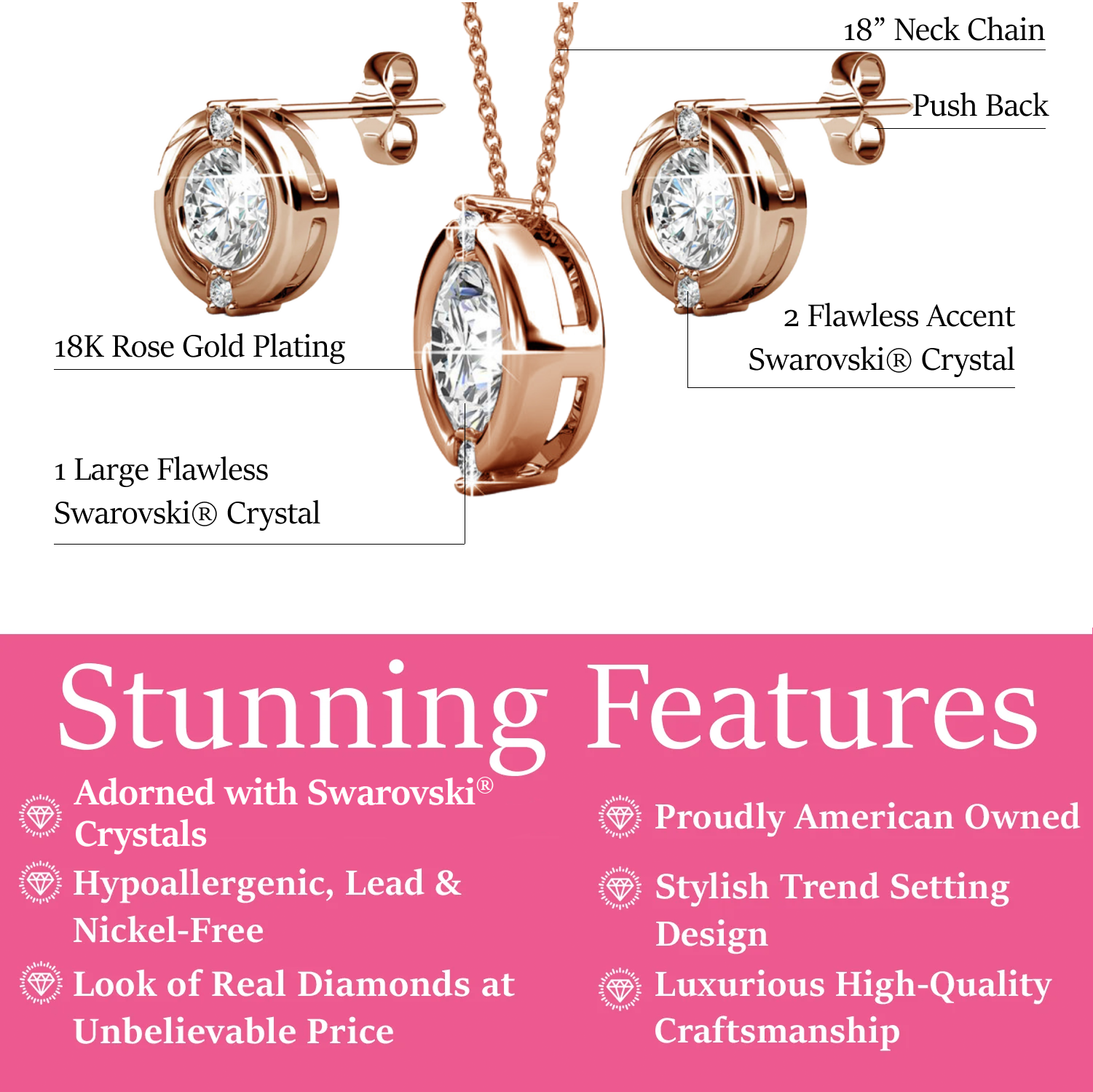 Zara 18k White Gold Plated Stud Earrings and Necklace Set with Swarovski Crystals