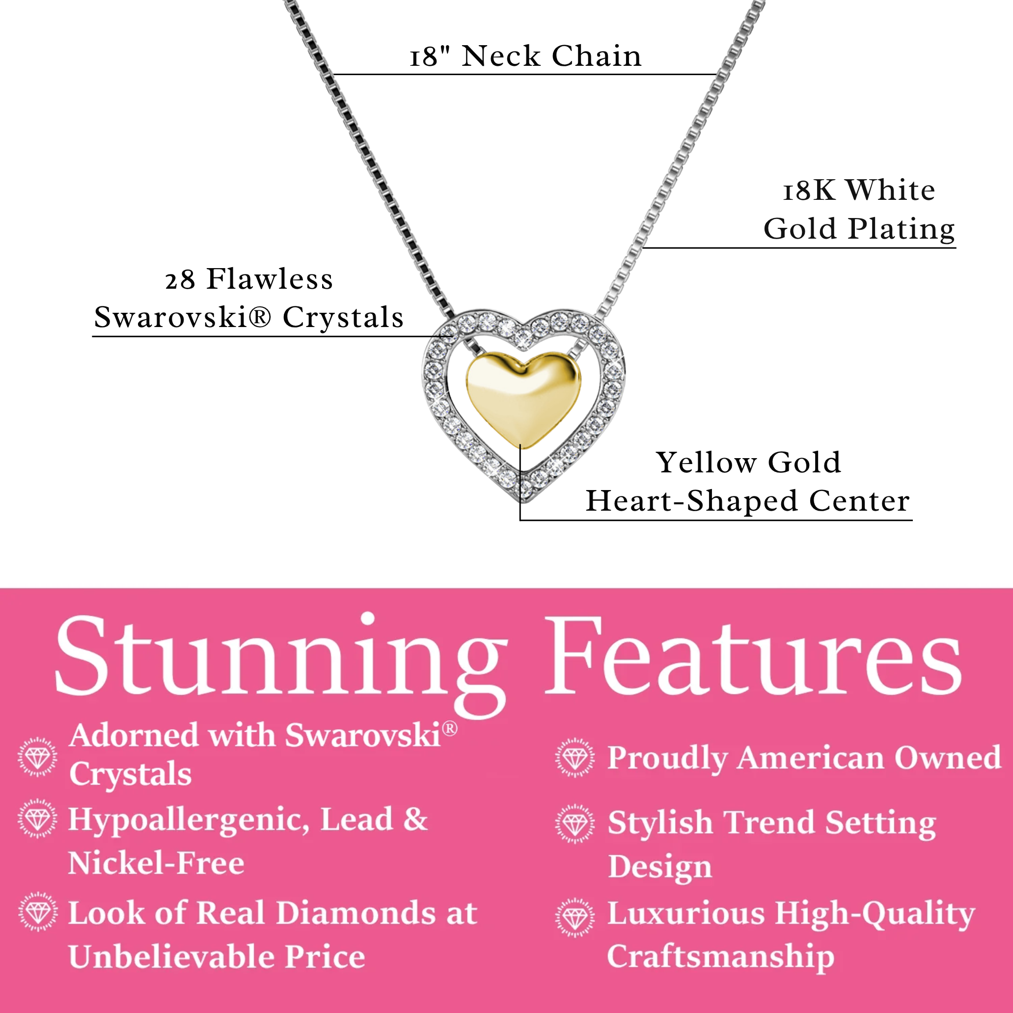 Susan 18k White Gold Plated Halo Heart Necklace with Swarovski Crystals