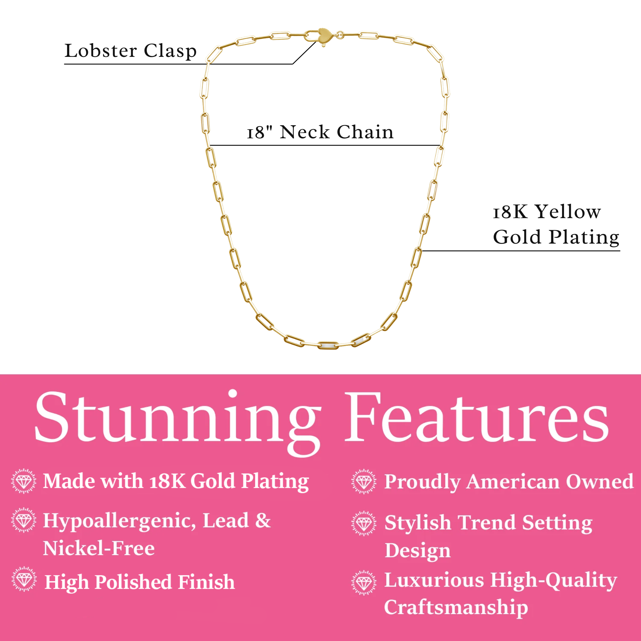 Tammy 18k White Gold Plated Paperclip Chain Necklace