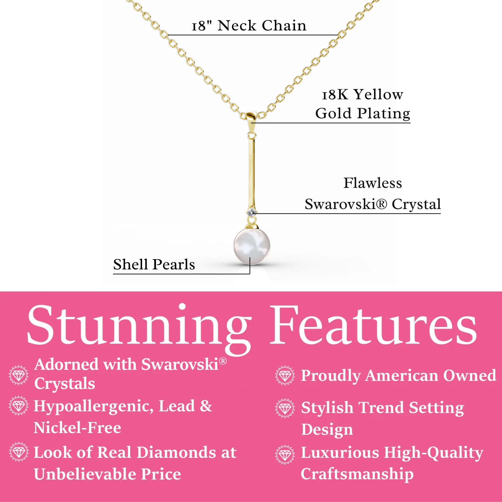 Tatum 18k White Gold Plated Dangle Pearl Pendant Necklace