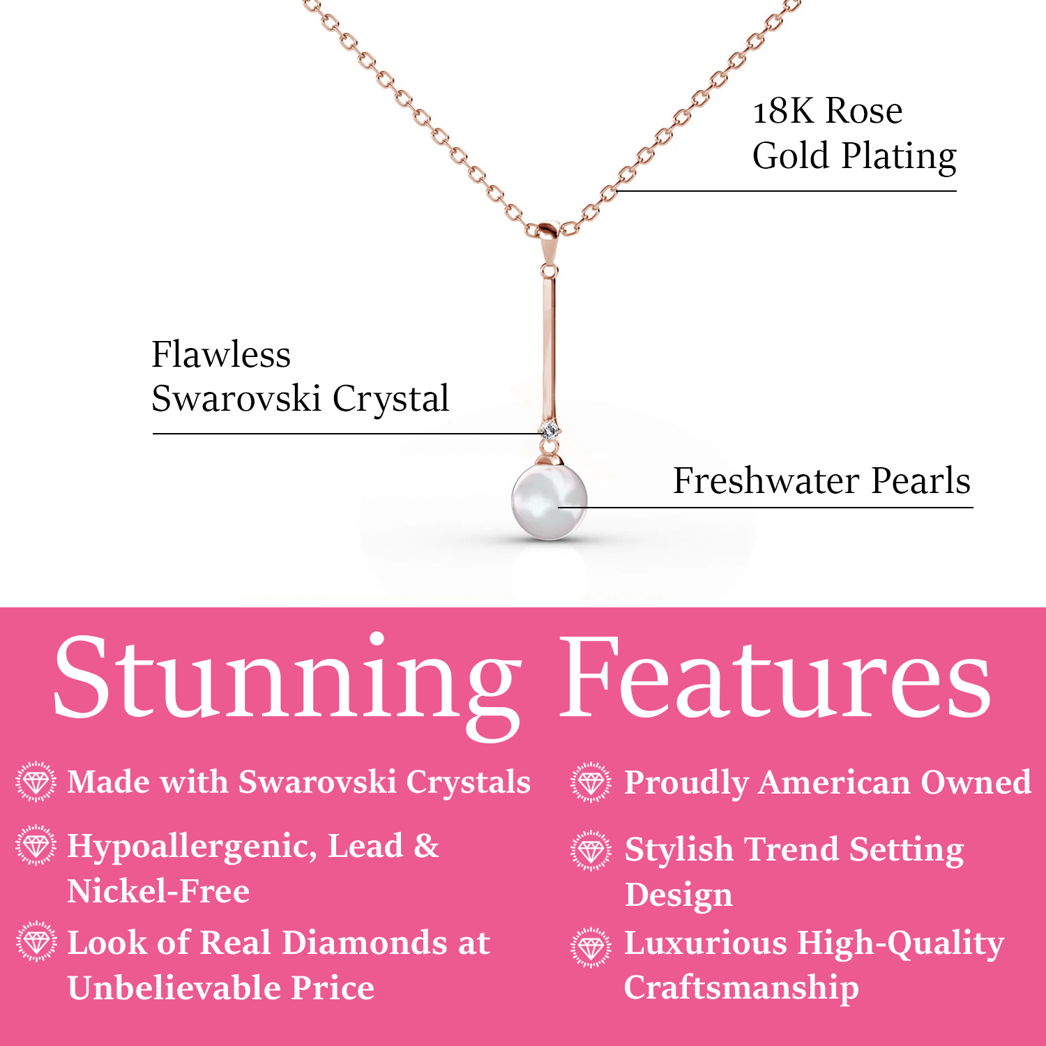 Tatum 18k White Gold Plated Dangle Pearl Pendant Necklace