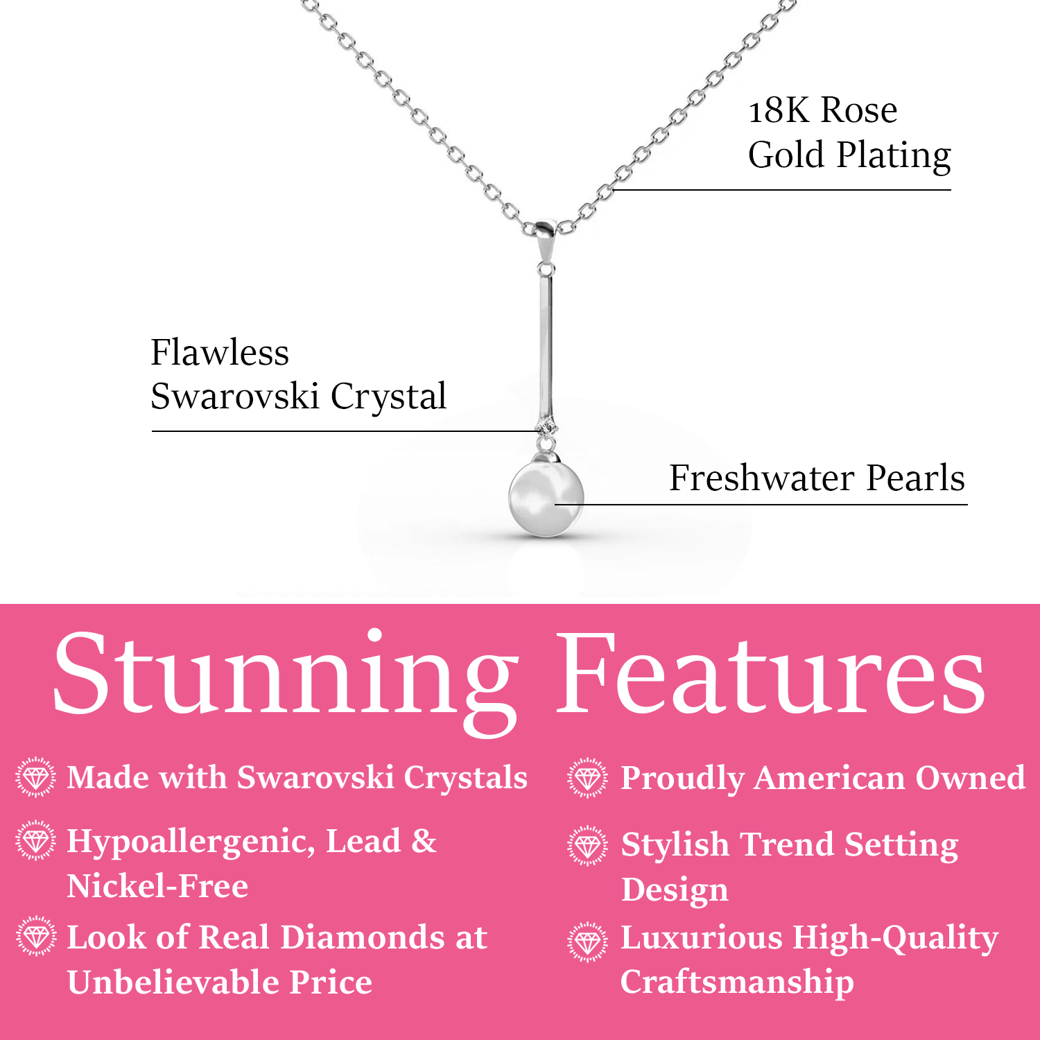 Tatum 18k White Gold Plated Dangle Pearl Pendant Necklace