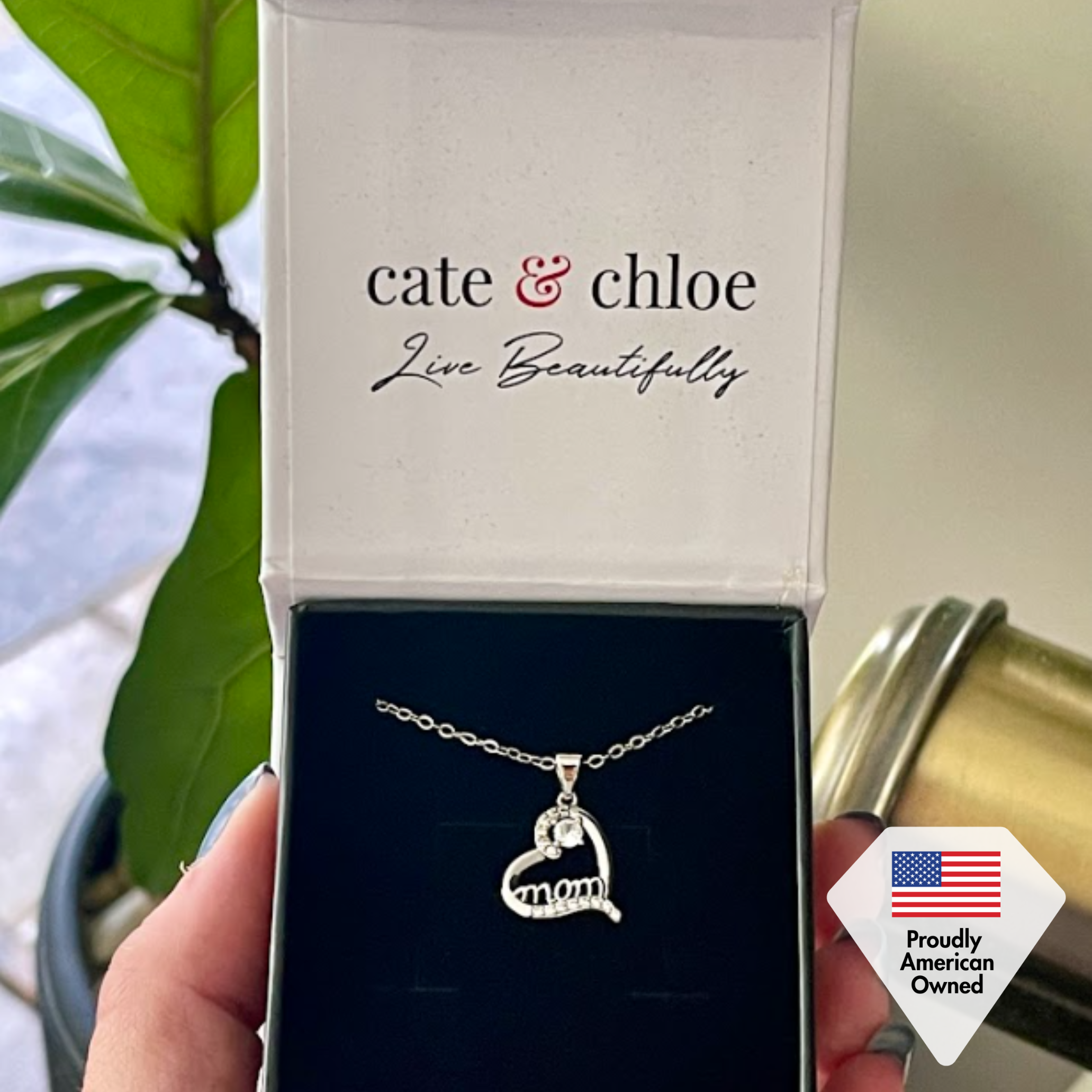 Thelma 18k White Gold Plated Necklace with Swarovski Crystals & Heartfelt Message for Mom