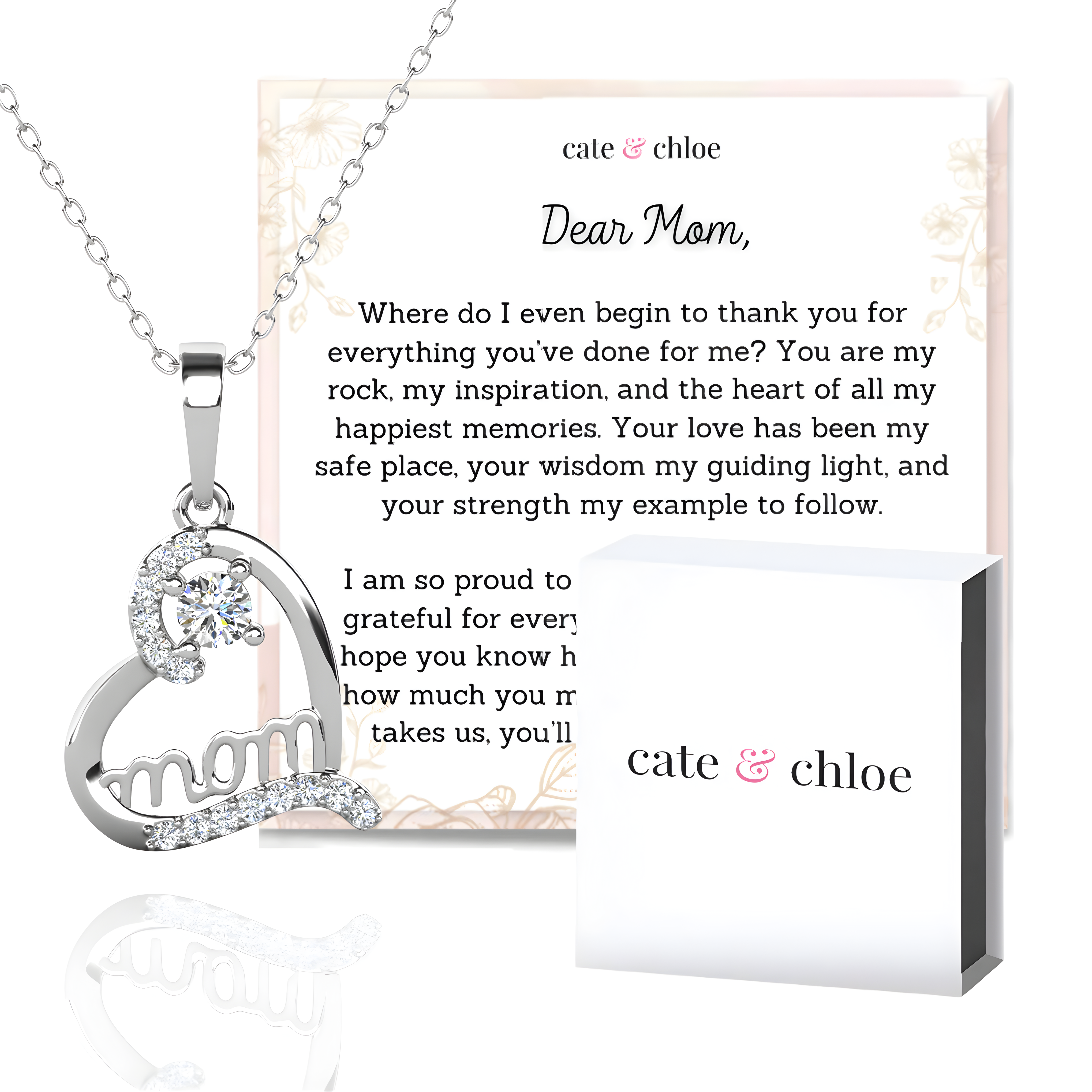 Mom 18k White Gold Plated Necklaces with Swarovski Crystals and Message Card