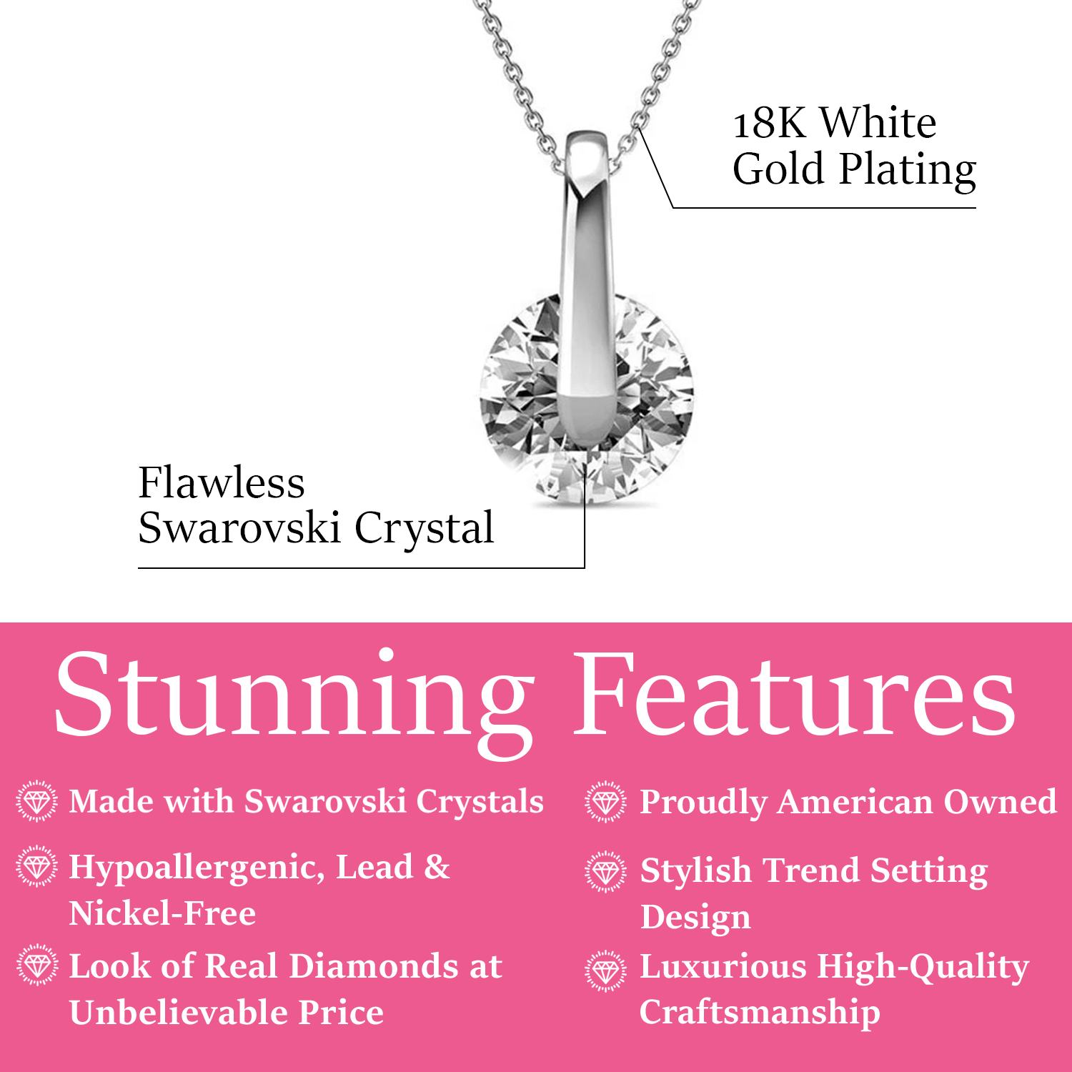 Tina 18k White Gold Plated Necklace with Solitaire Swarovski Crystal