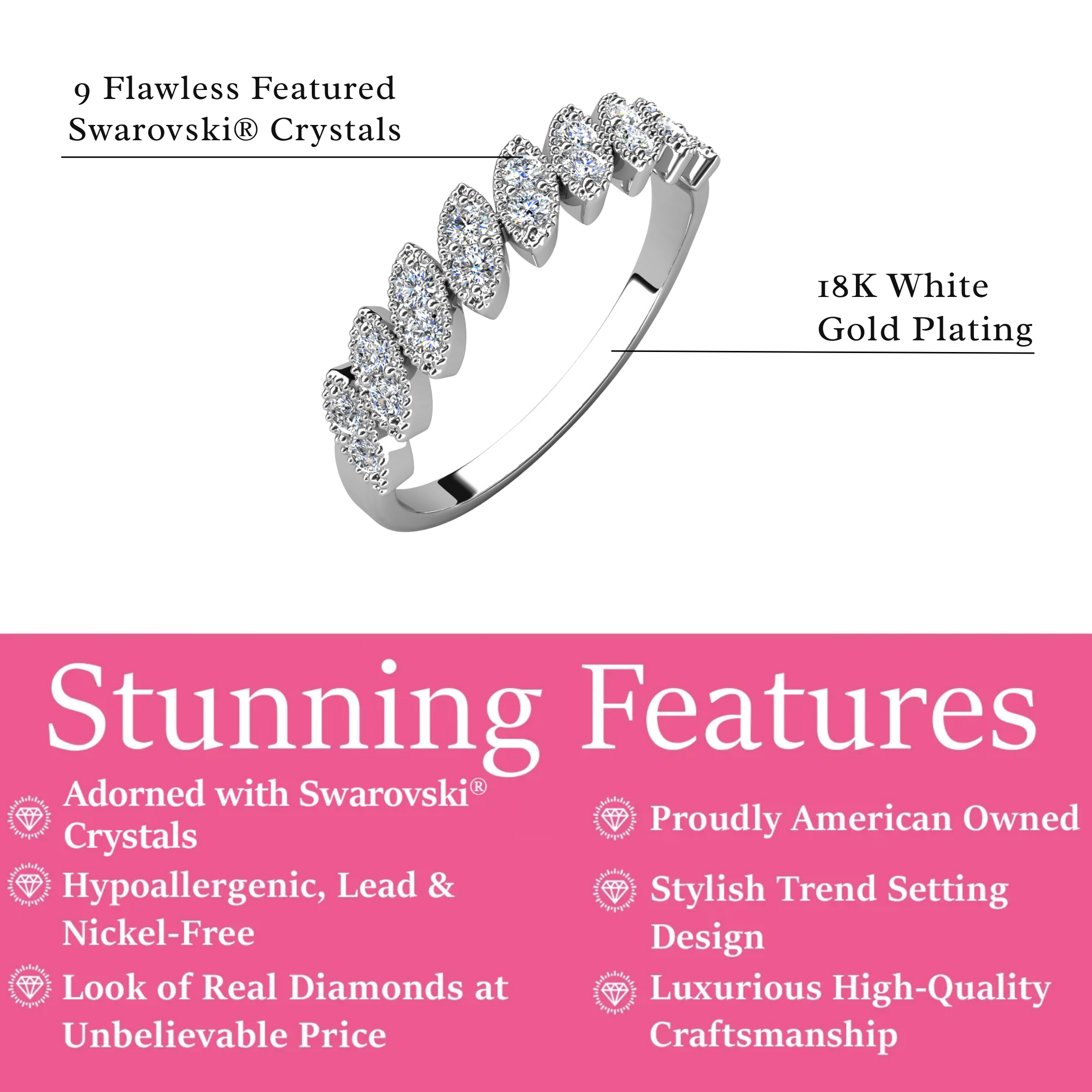 Tori 18k White Gold Plated Ring with Round Cut Swarovski Crystals