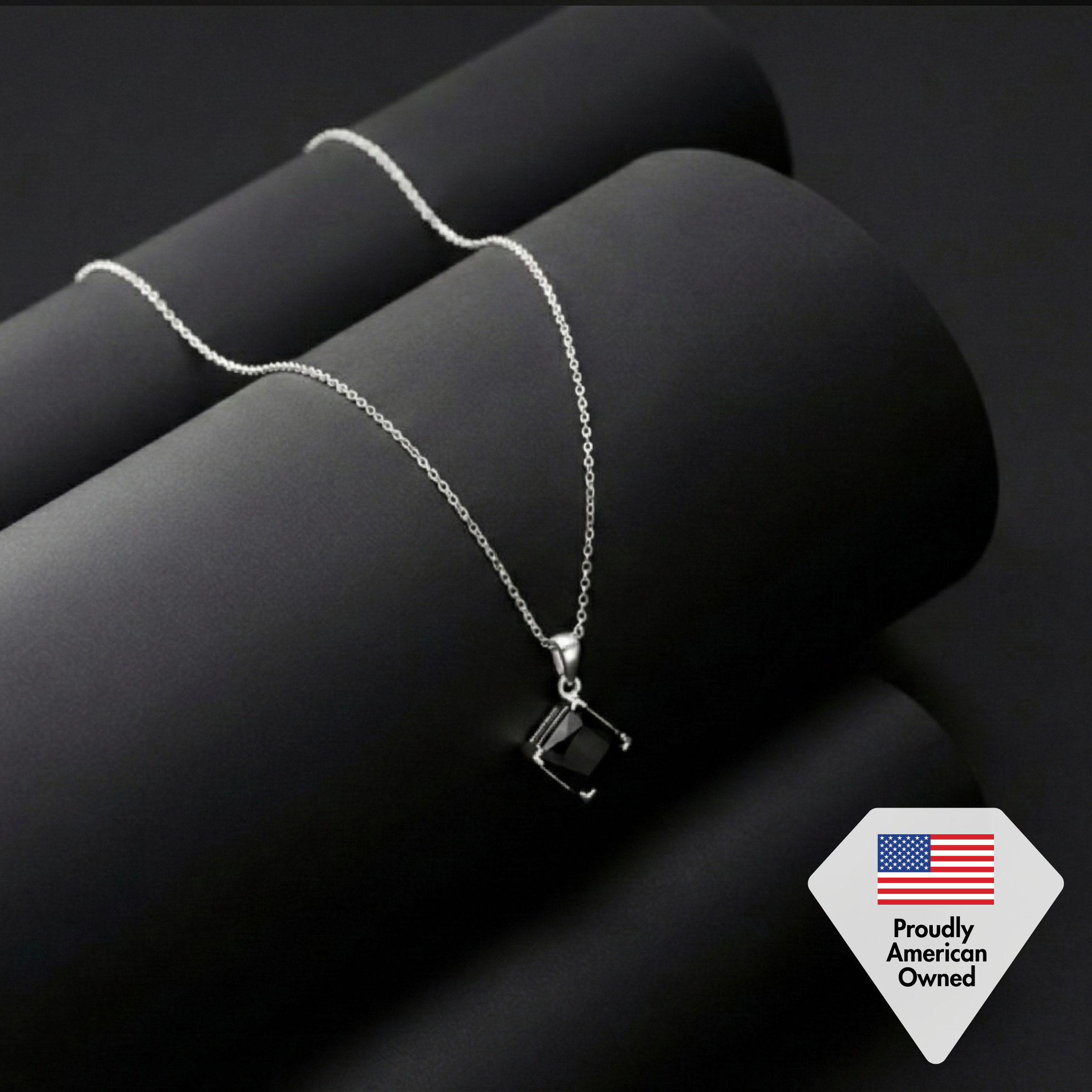 Samantha 18k White Gold Plated Drop Earrings and Necklace Jewelry Set with Black Swarovski Crystal