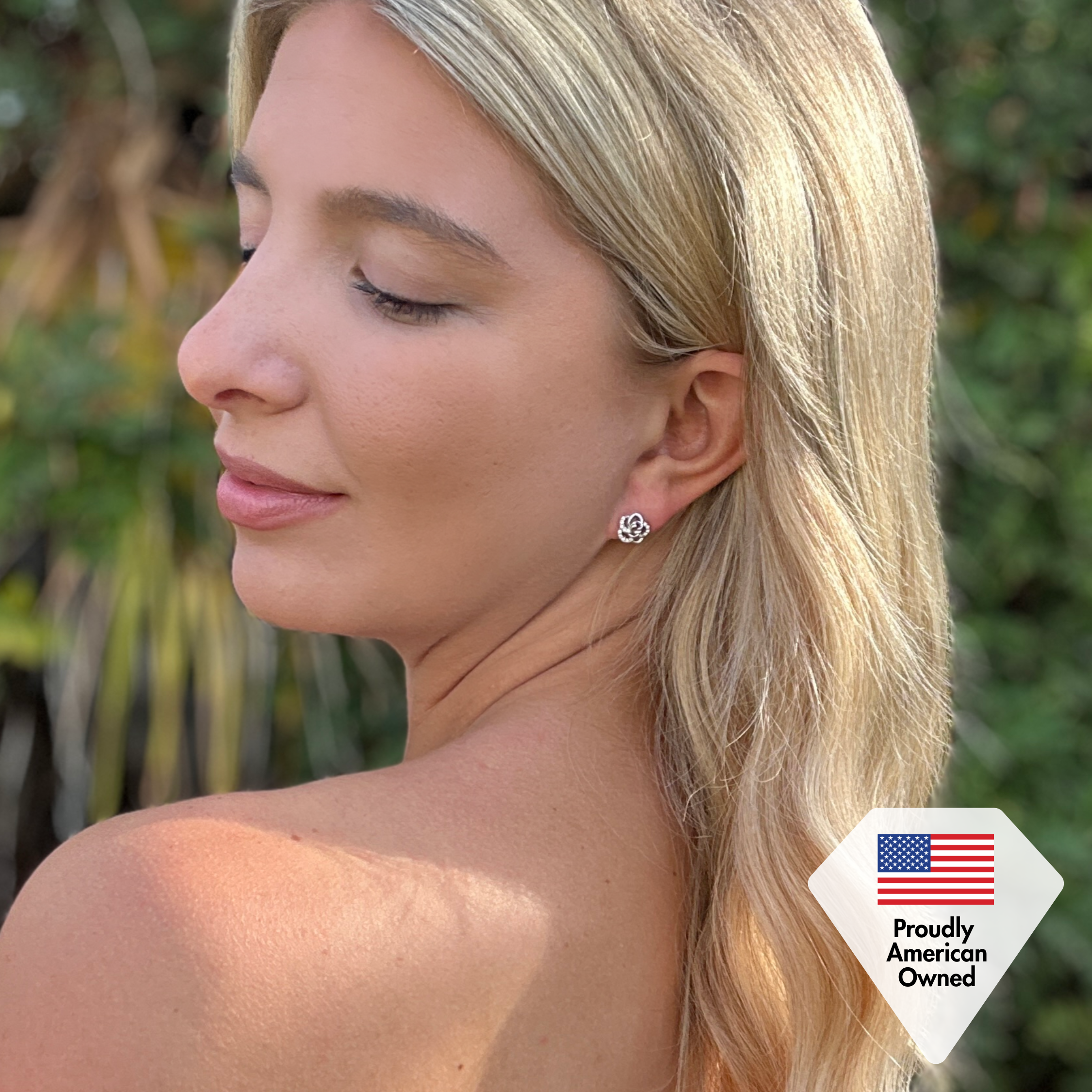 Briella 18k White Gold Plated Silver Flower Stud Earrings with Swarovski Crystals- Fab Fav Deal