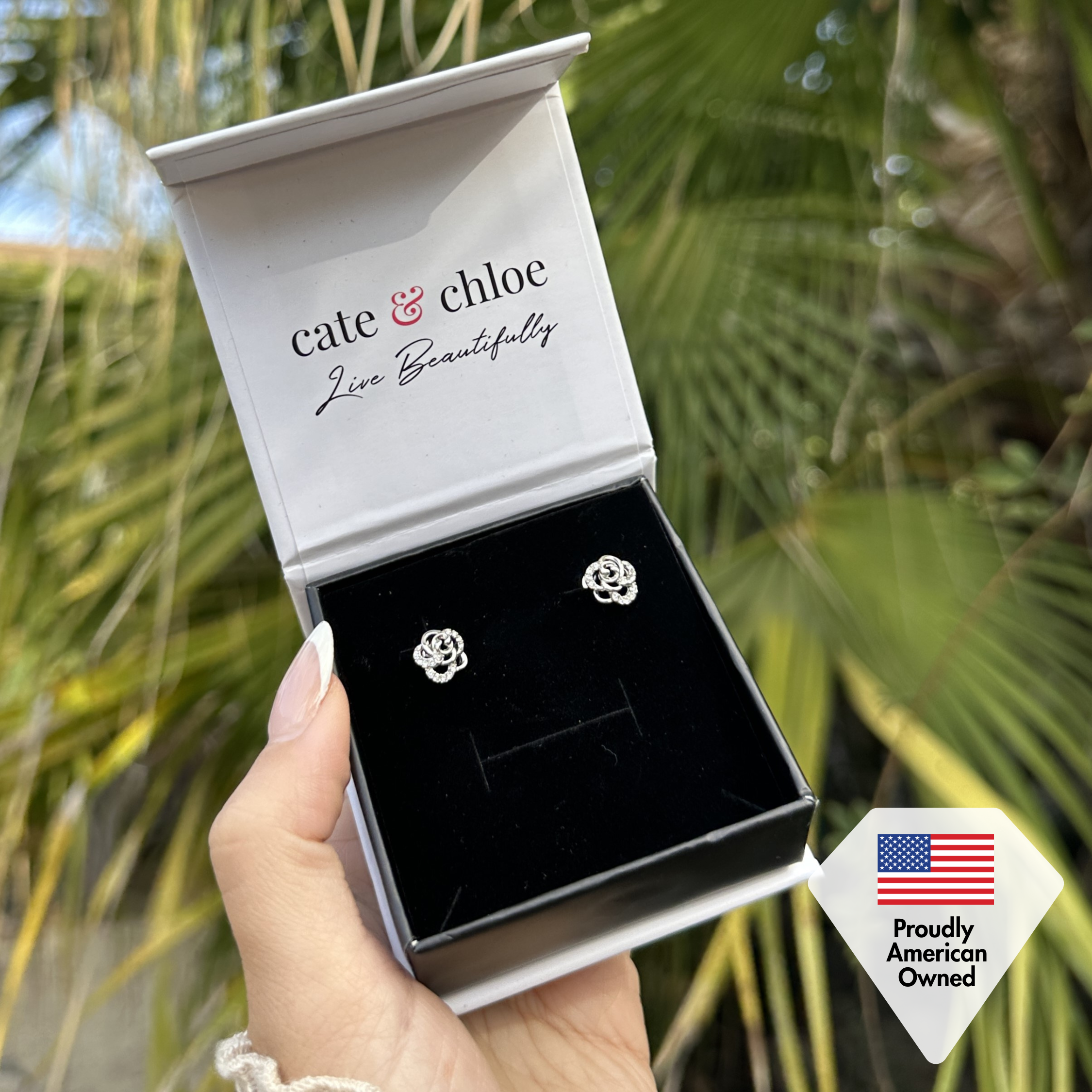 Briella 18k White Gold Plated Silver Flower Stud Earrings with Swarovski Crystals- Fab Fav Deal