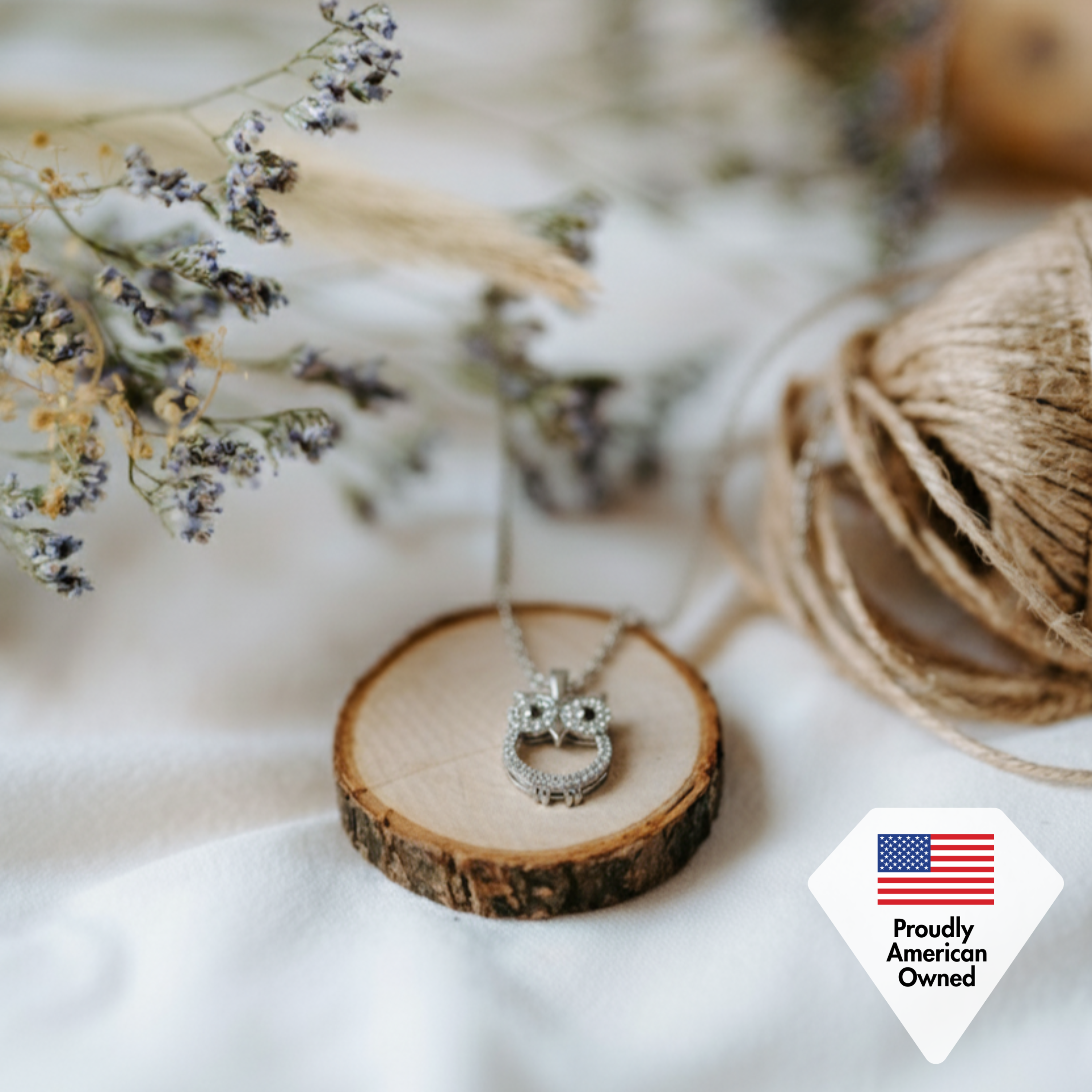 Ari 18k White Gold Plated Owl Pendant Necklace with Simulated Diamond Crystals