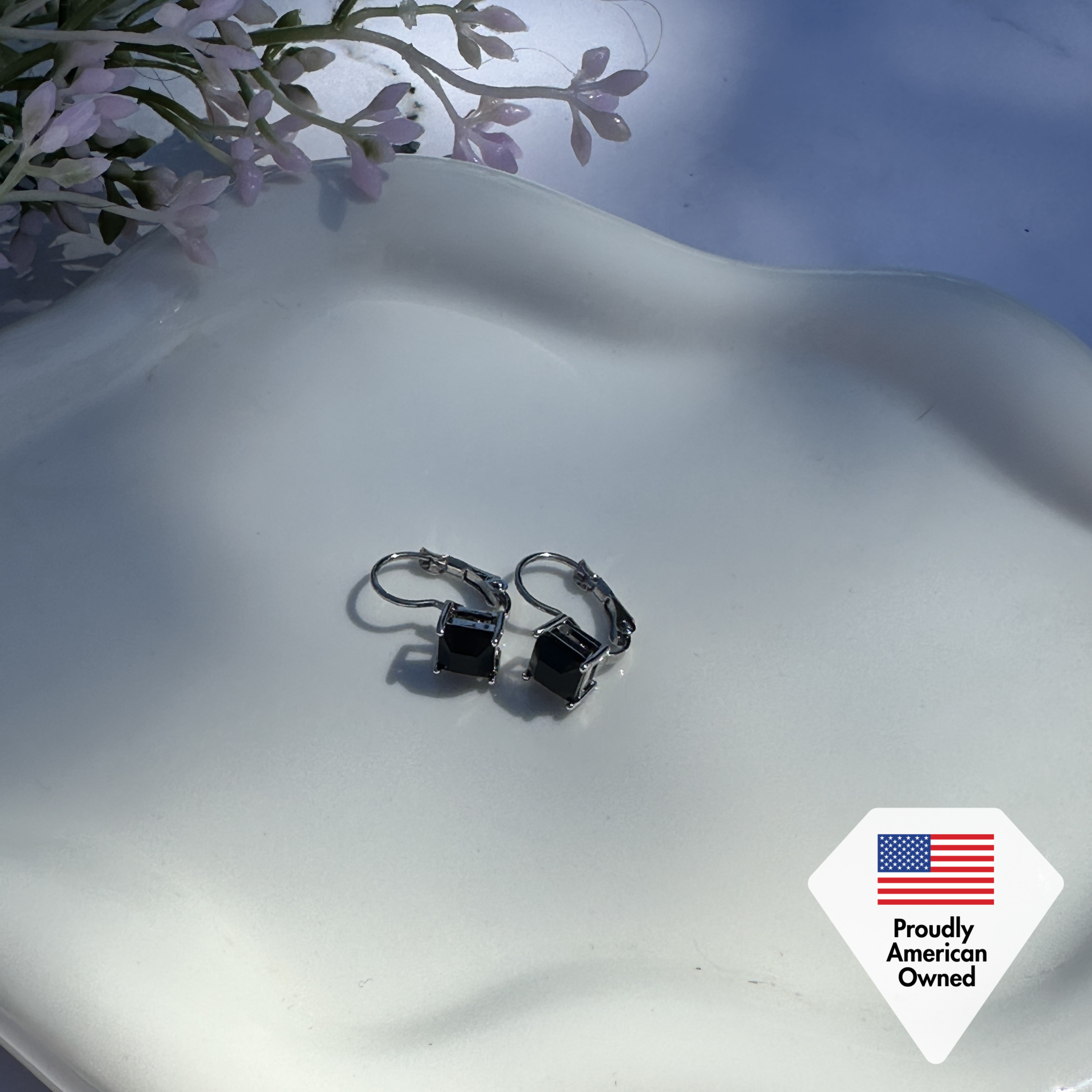 Samantha 18k White Gold Plated Drop Earrings with Black Swarovski Crystals