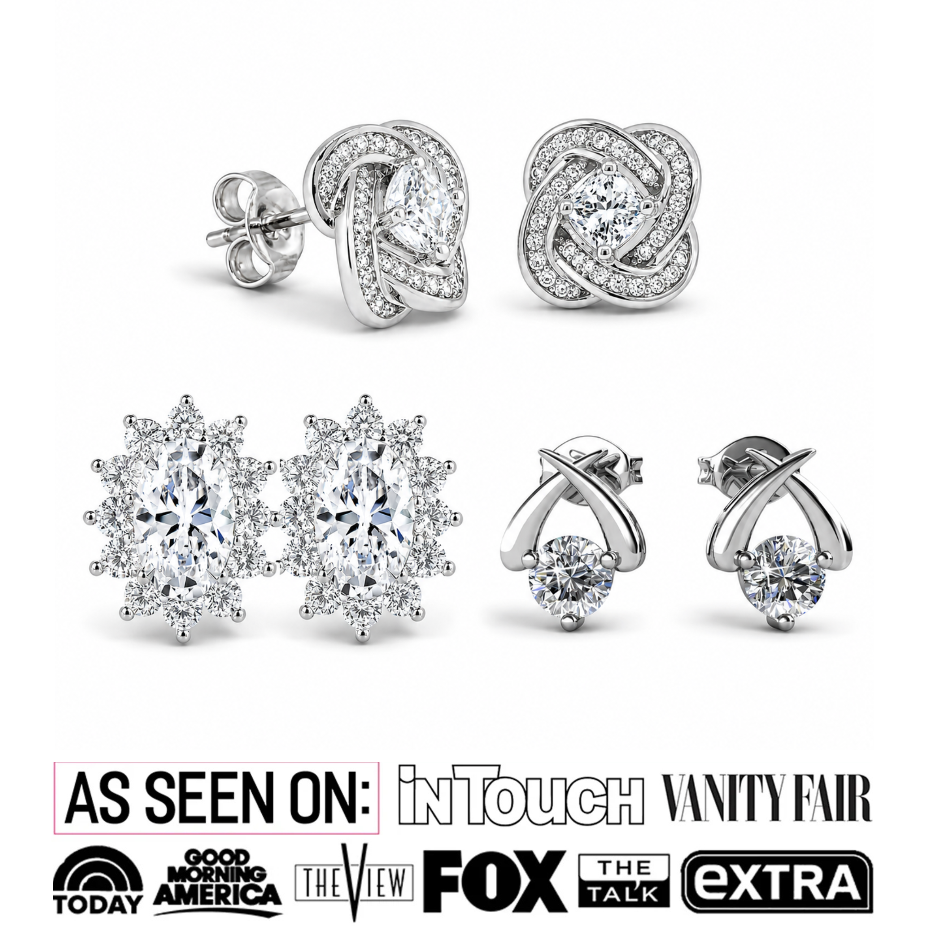 Eloise, Stella, Sage 18k White Gold Plated Stud Earrings for Women  (3 Pair Set)
