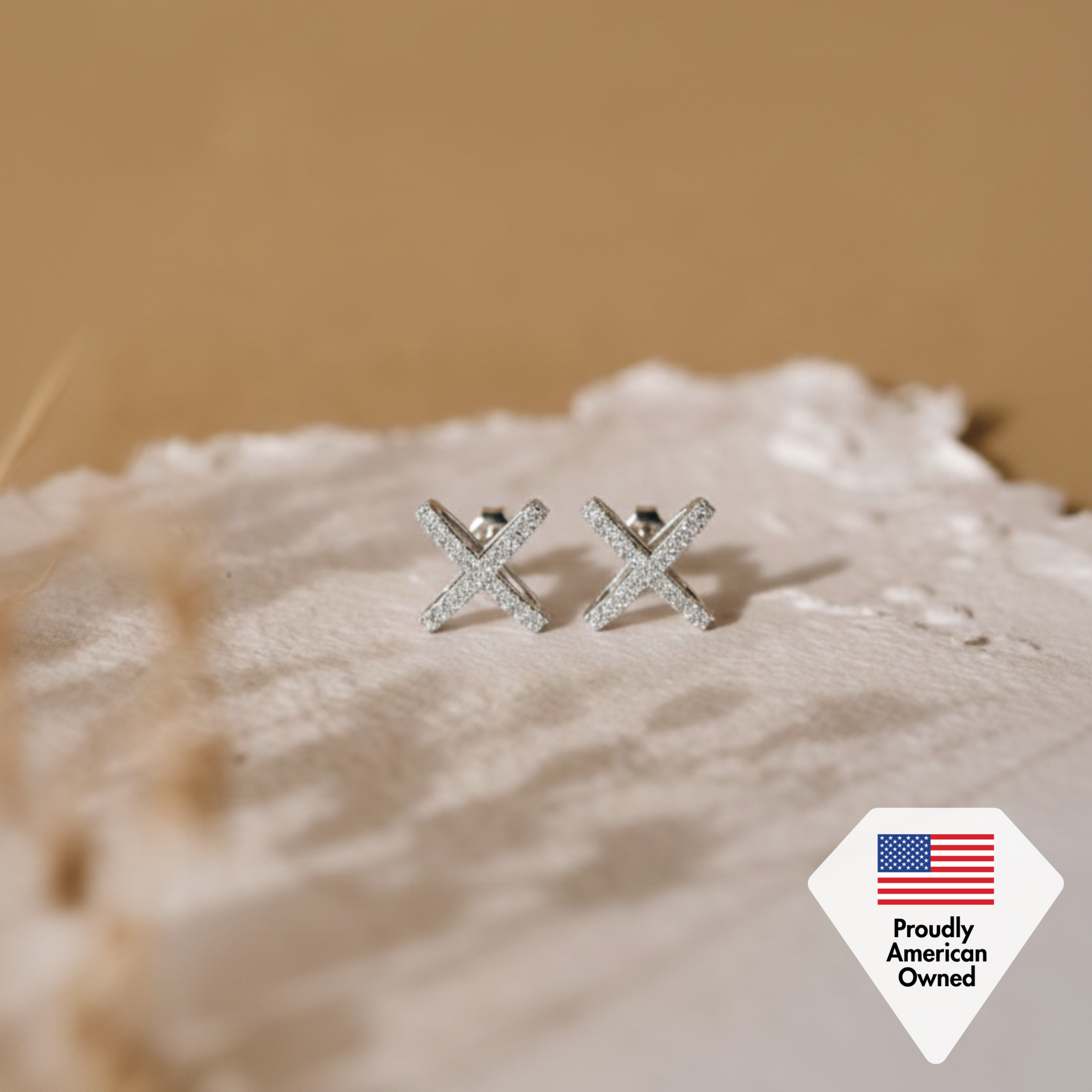 Paige 18k White Gold Plated X-Ring Stud Earrings with Simulated Diamond Crystals