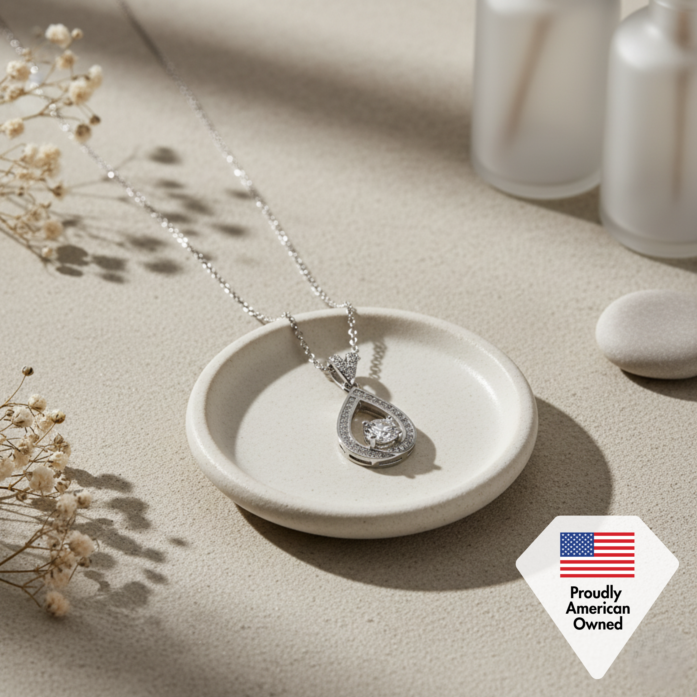 Arabella 18k White Gold Plated Teardrop Necklace with Simulated Diamond Crystals