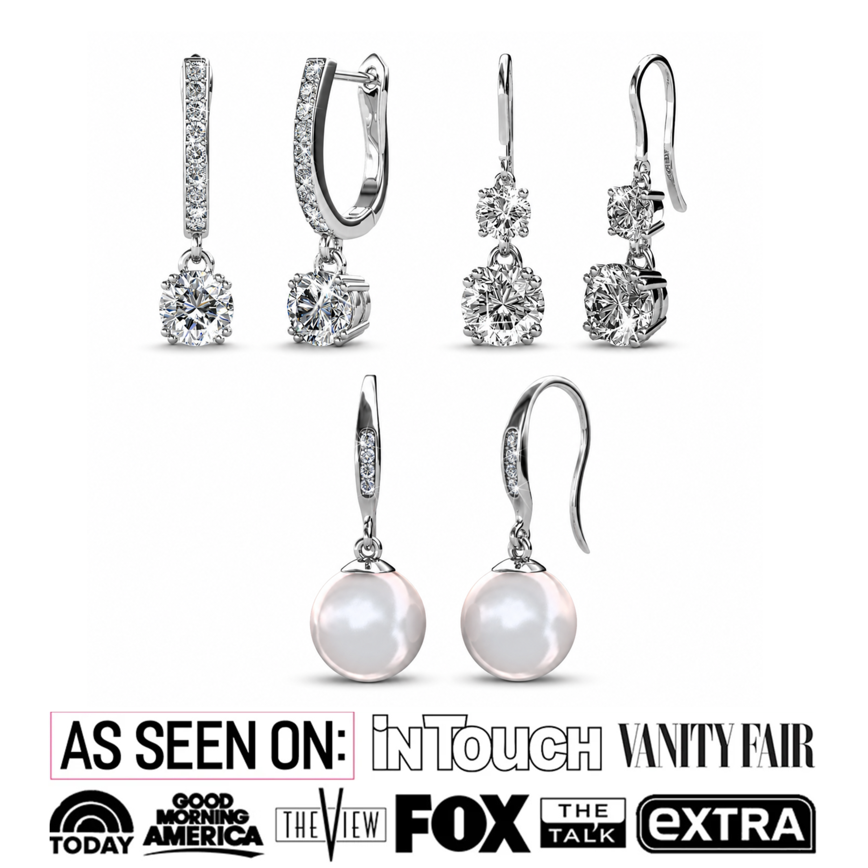 McKenzie, Kadence, Betty 18k White Gold Plated Drop Earrings for Women (3 Pair Set)