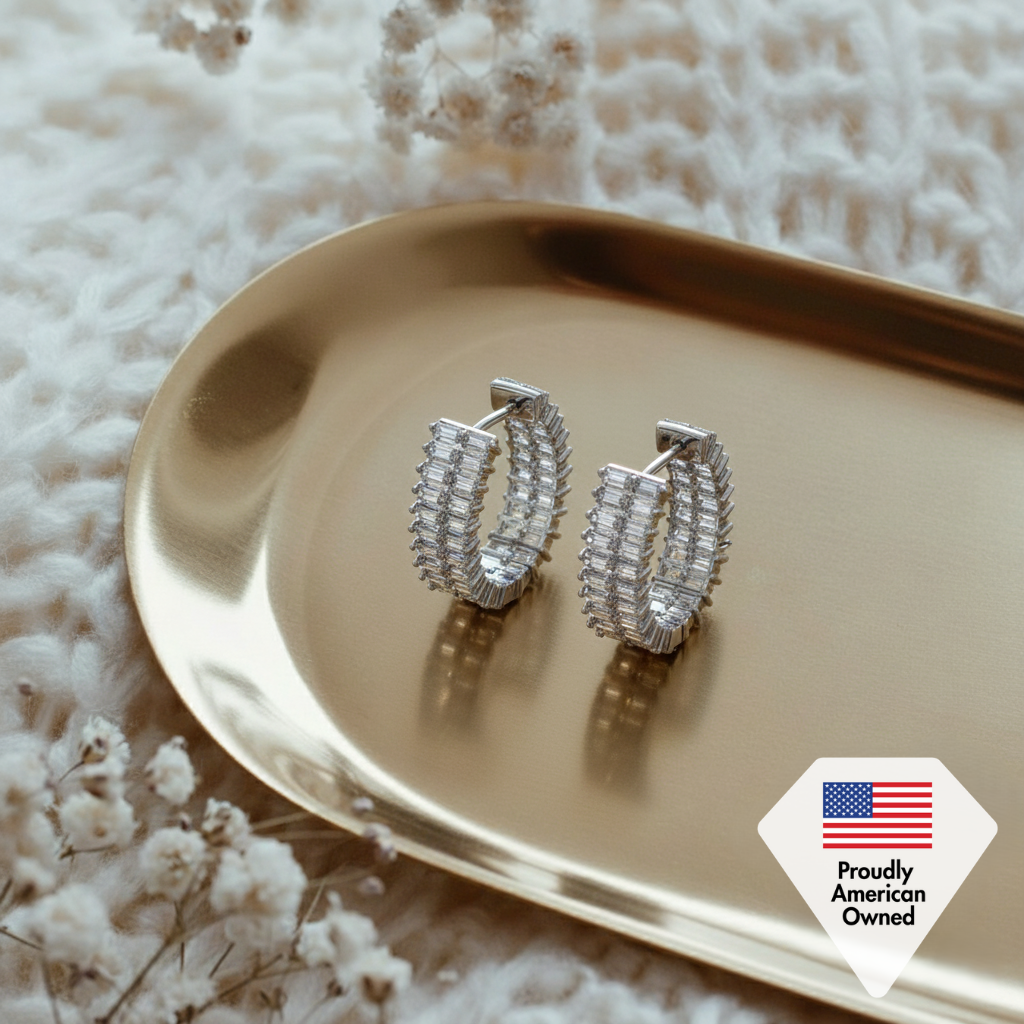 Pixie 18k White Gold Plated 17mm Hoop Earrings with Simulated Diamond Crystals