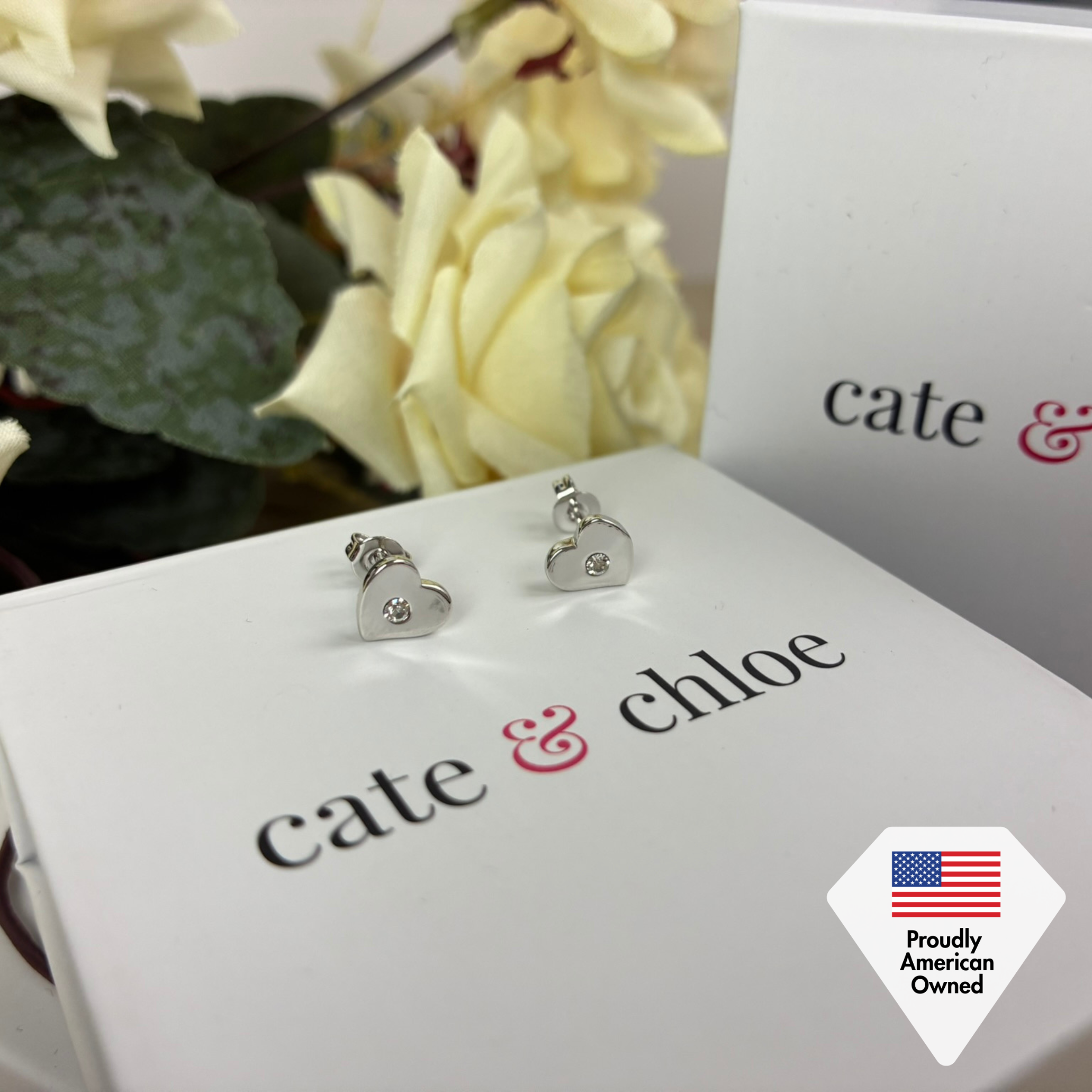 Vanessa 18k White Gold Plated Heart Stud Earrings with Swarovski Crystal