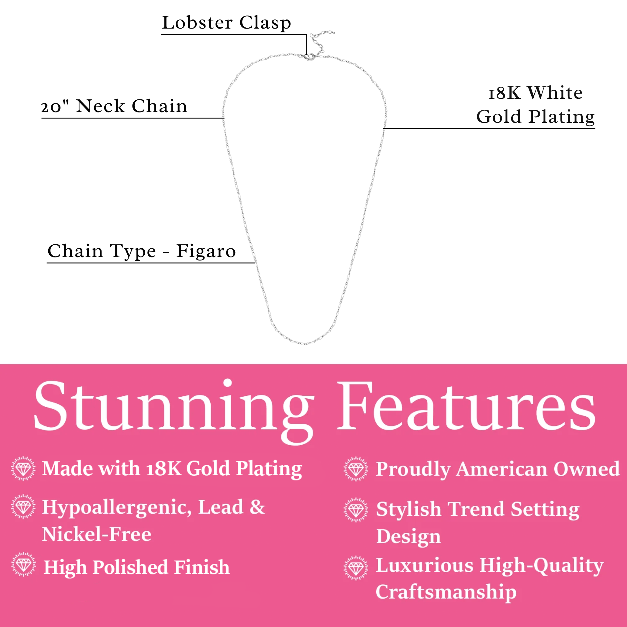 Victoria 18k White Gold Plated Stacking Necklace Chain
