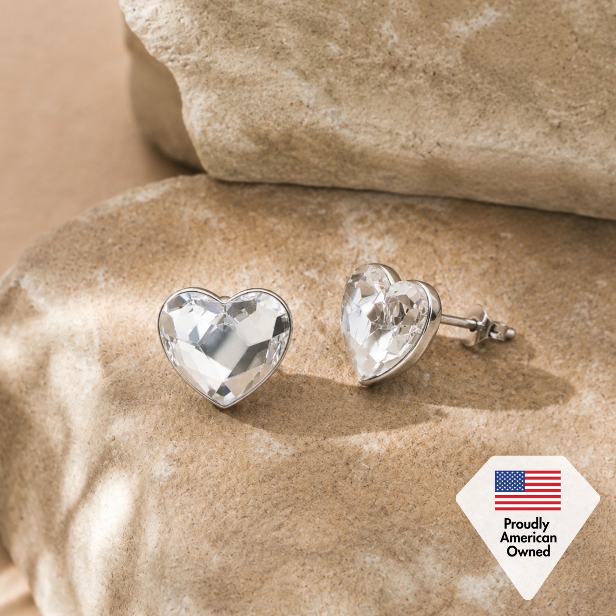 Violet 18k White Gold Plated Heart Stud Earrings with Swarovski Crystals