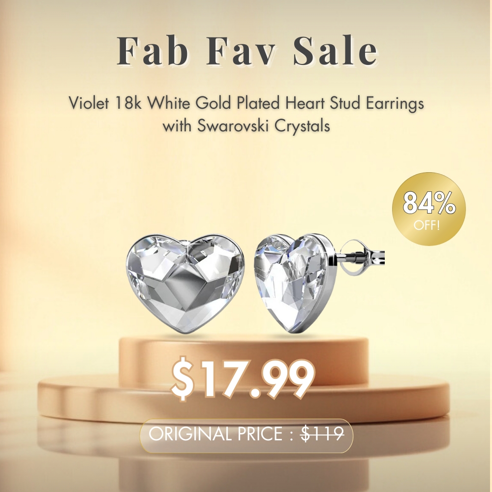 Violet 18k White Gold Plated Heart Stud Earrings with Swarovski Crystals — Fab Fav Sale