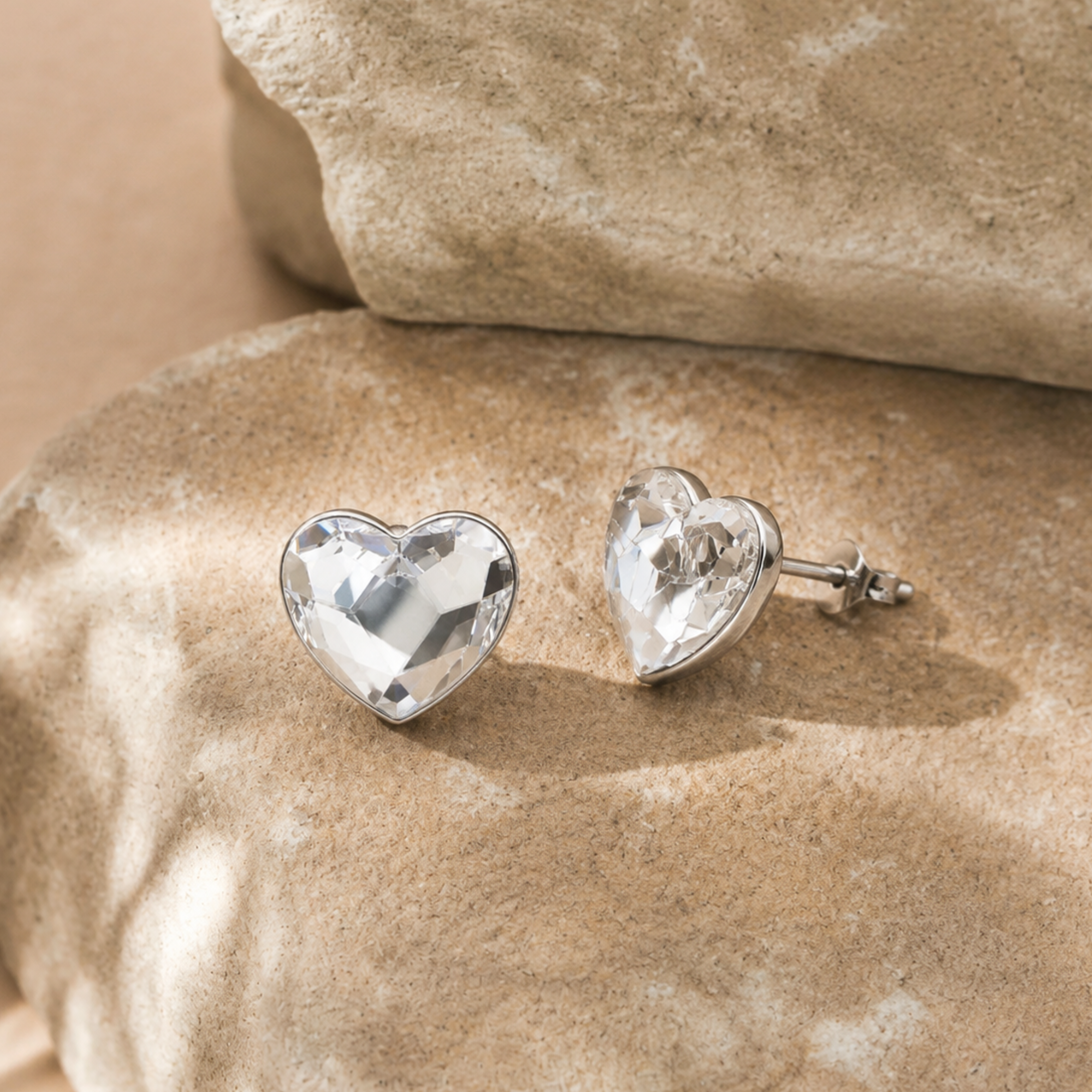 Violet 18k White Gold Plated Heart Stud Earrings with Swarovski Crystals - FAB FAV