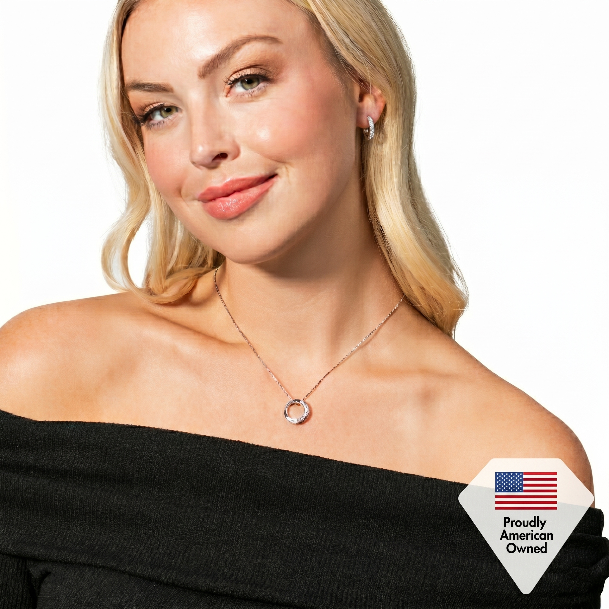 Viviana 18k White Gold Plated Hoop Pendant Necklace and Earring Set with Swarovski Crystals