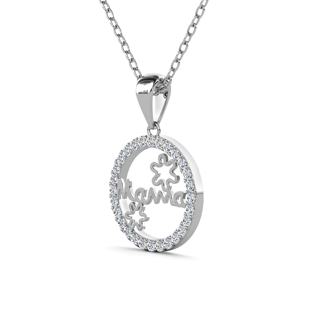 Willa 18k White Gold Plated Circle Mama Necklace with Simulated Diamond Crystals