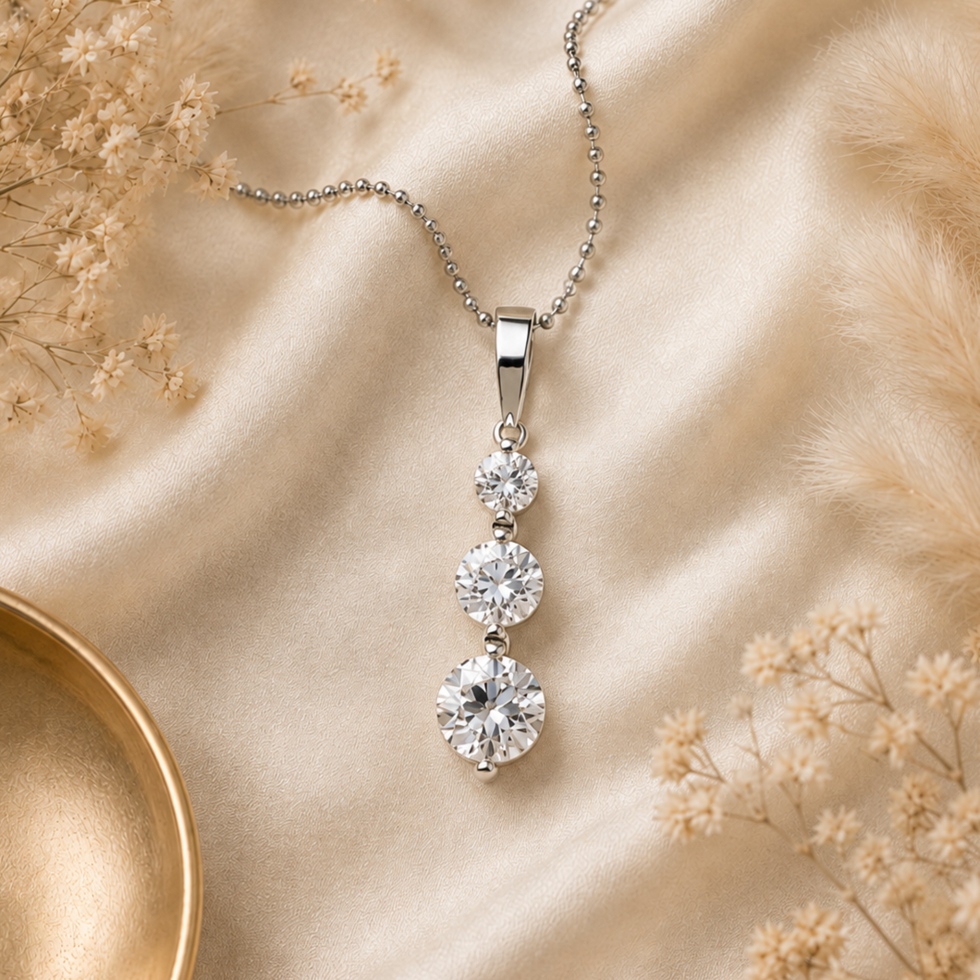 Willow 18K White Gold Plated 3 Stone Drop Pendant Necklace with Swarovski Crystals - FAB FAV