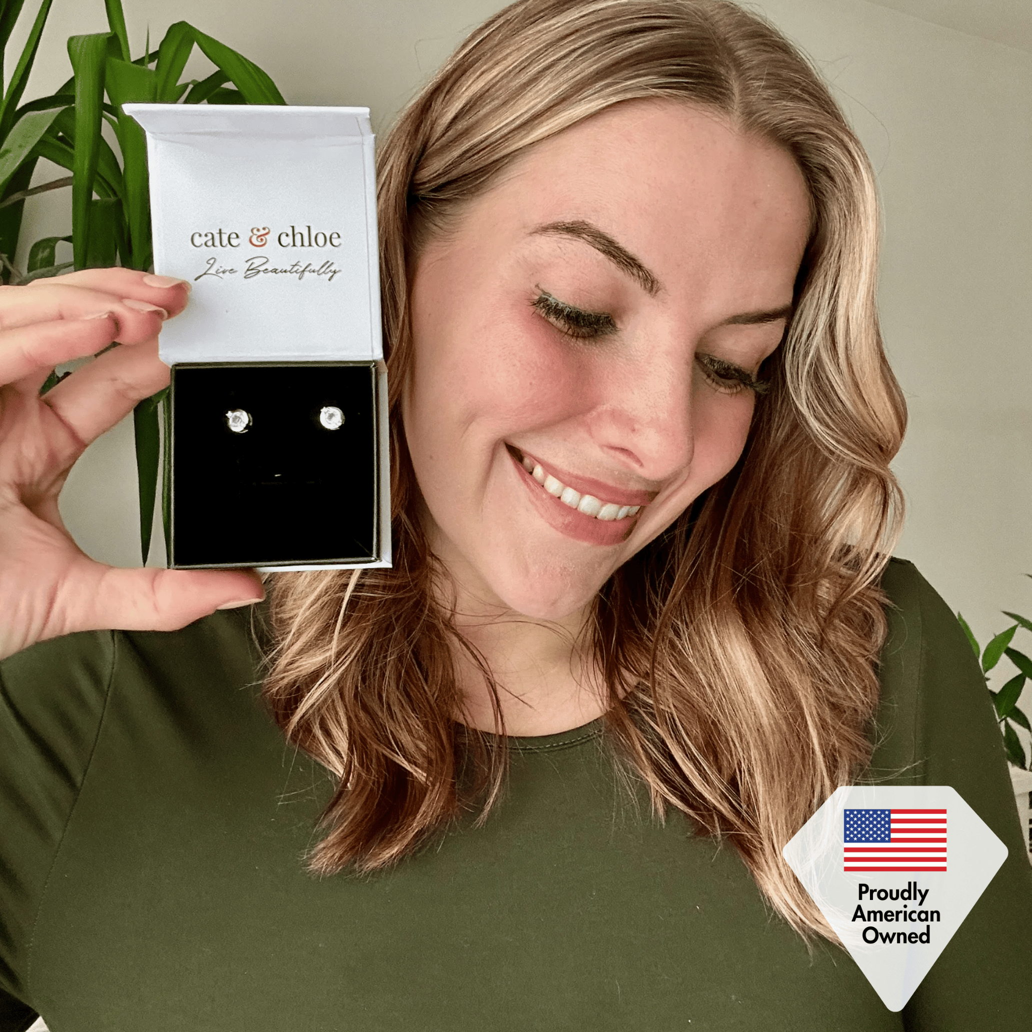 Zara 18k White Gold Plated Stud Earrings with Round Cut Swarovski Crystals