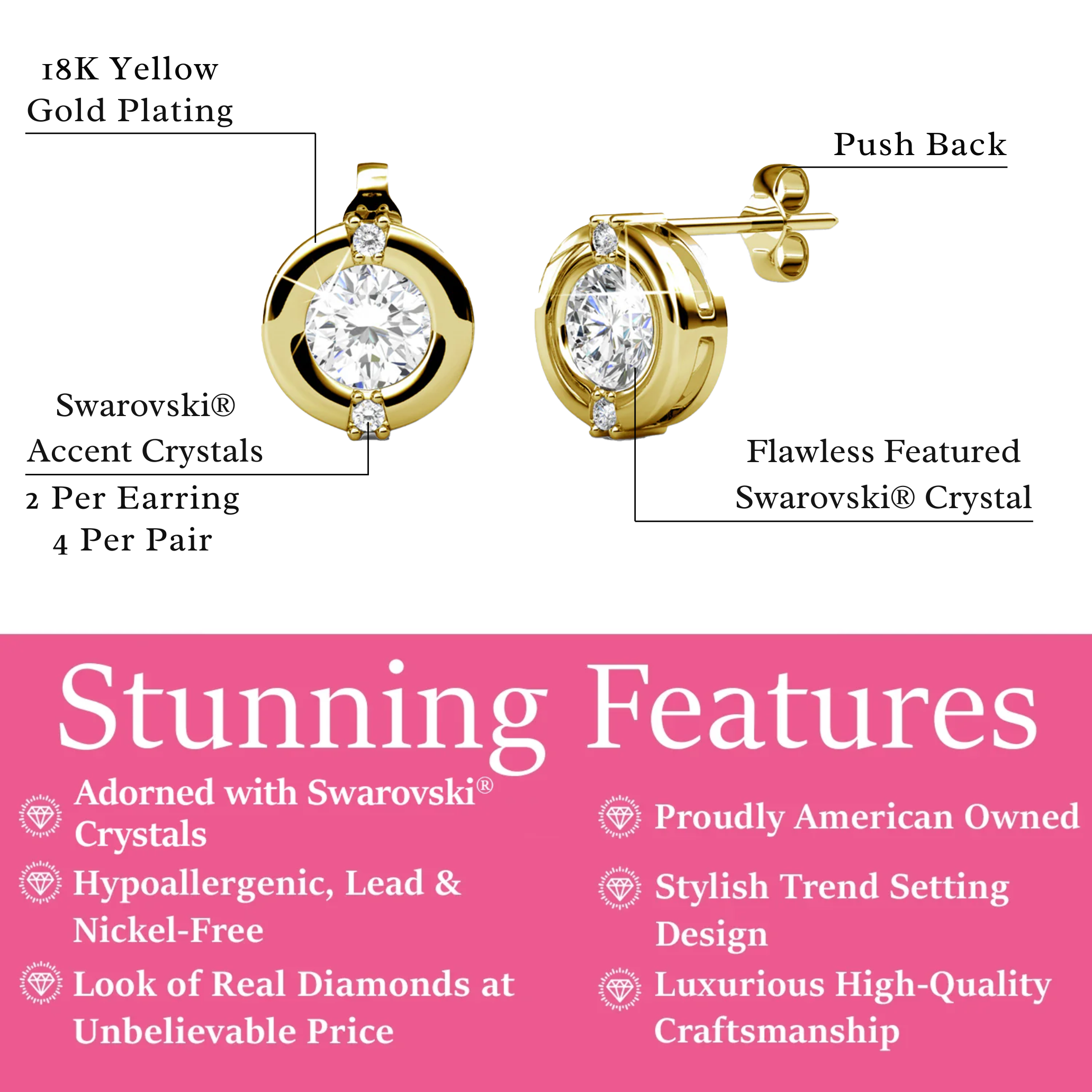 Zara 18k White Gold Plated Stud Earrings with Round Cut Swarovski Crystals