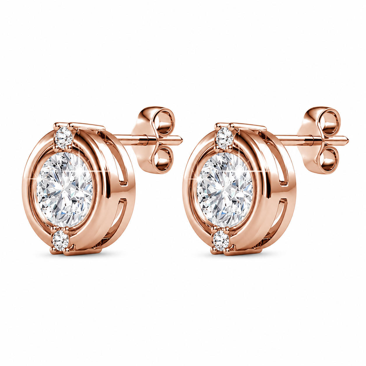 Zara 18k 白金镀金圆形切割水晶耳钉