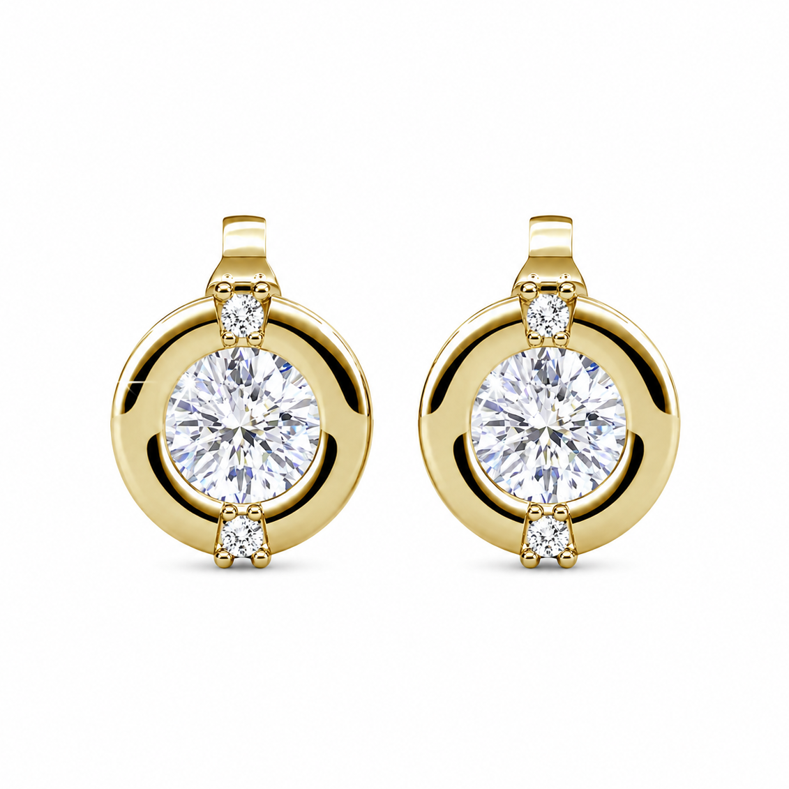 Zara 18k 白金镀金圆形切割水晶耳钉