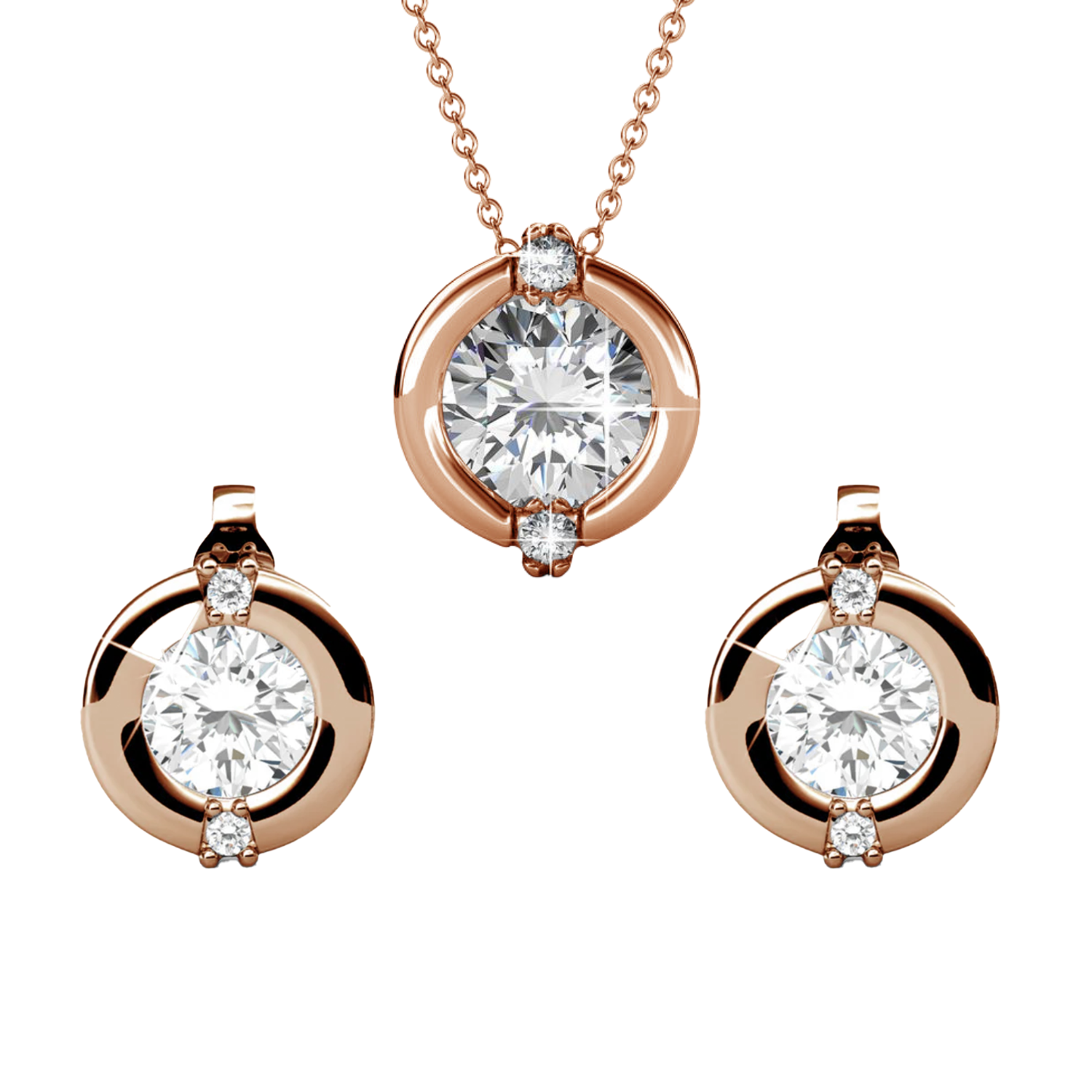 Zara 18k White Gold Plated Stud Earrings and Necklace Set with Swarovski Crystals