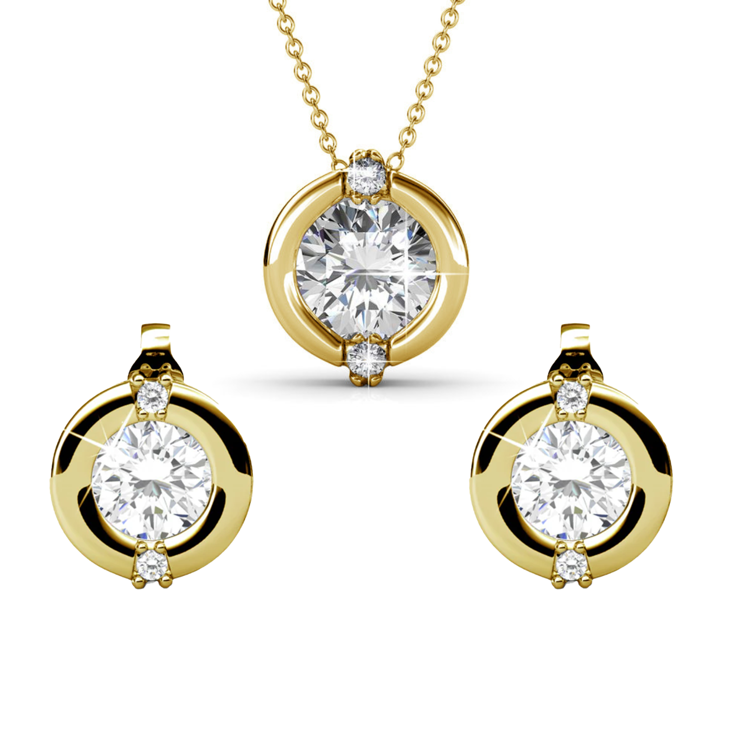 Zara 18k White Gold Plated Stud Earrings and Necklace Set with Swarovski Crystals