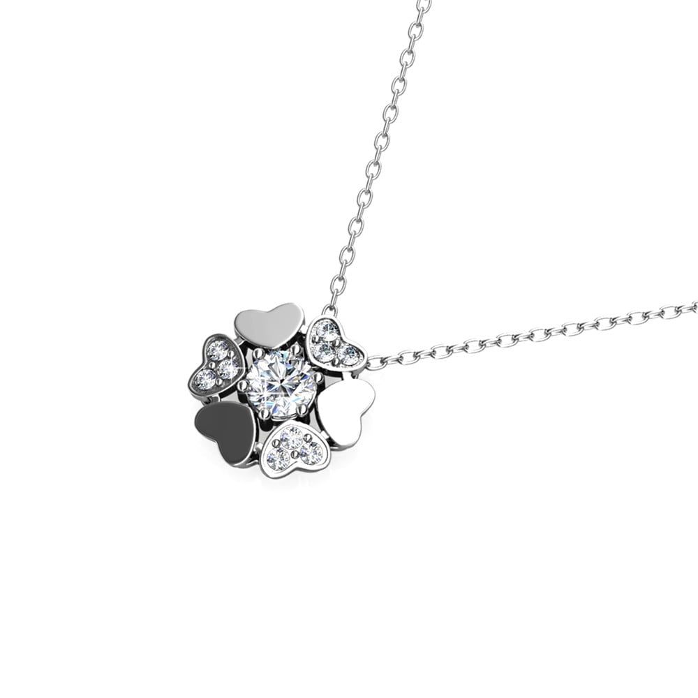 Khloe 18k White Gold Heart Pendant Necklace with Round Cut Swarovski Crystals