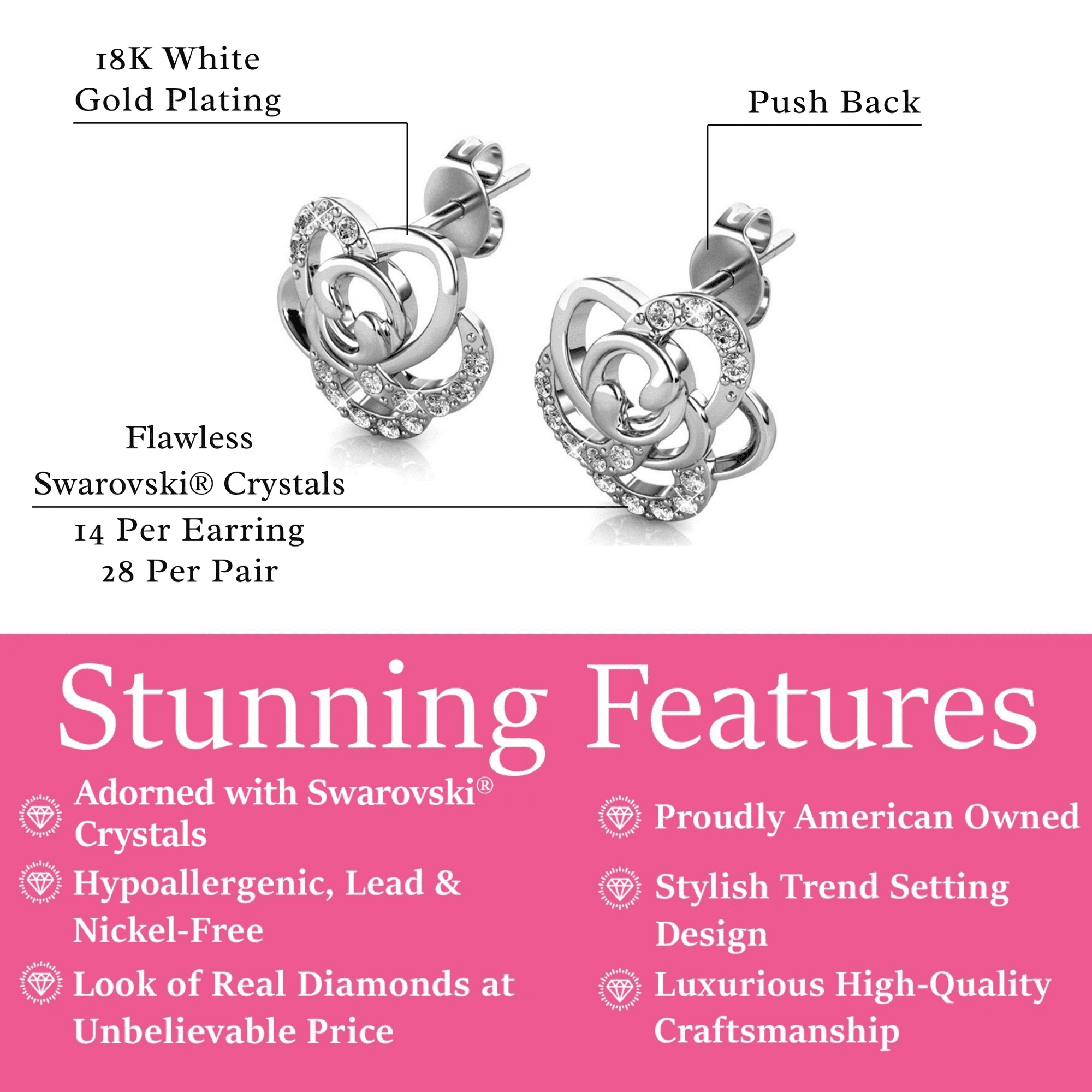 Briella 18k White Gold Plated Silver Flower Stud Earrings with Swarovski Crystals- Fab Fav Deal