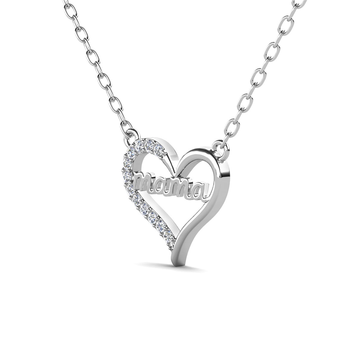 Louise 18k White Gold Plated Mama Necklace with Swarovski Crystals & Heartfelt Message for Mom