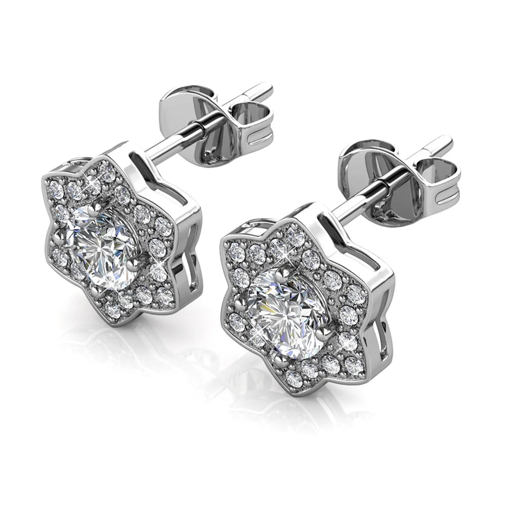 Poppy 18k White Gold Plated Stud Earrings with Simulated Diamond Crystals