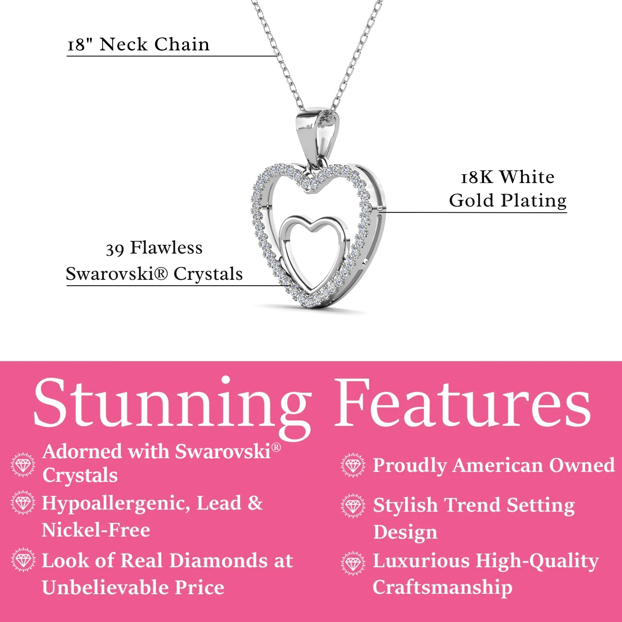 Amorette 18k White Gold Plated Necklace with Swarovski Crystals & Heartfelt Message for Daughter