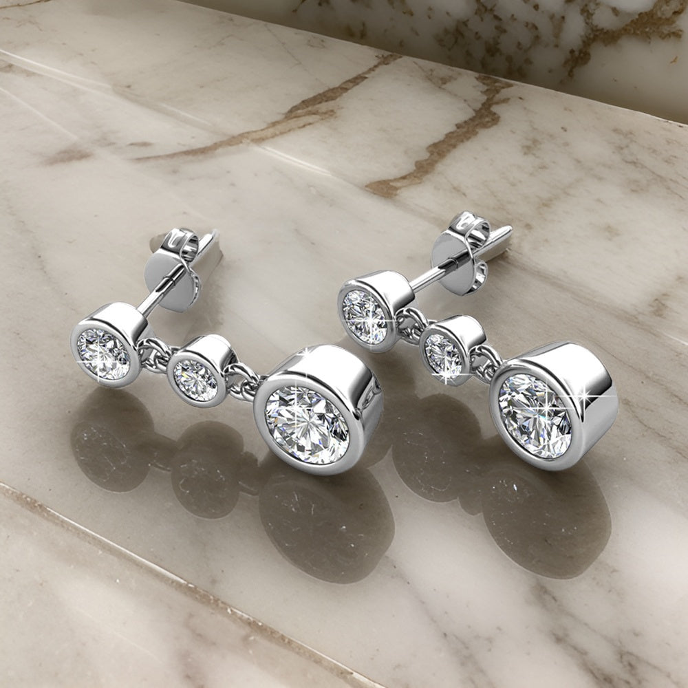 Bailey 18k White Gold Plated Dangle Stud Earrings with Swarovski Crystals