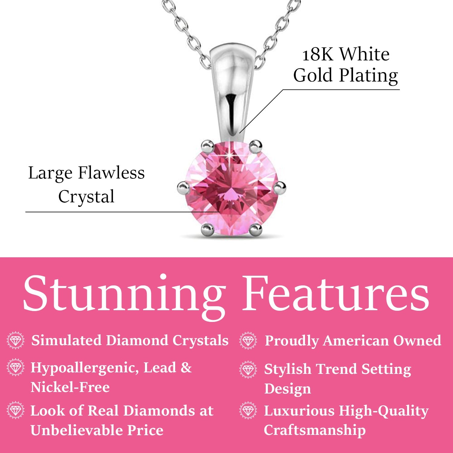 Birthstone Necklace 18k White Gold Plated Solitaire Necklace with 1CT Swarovski Crystal