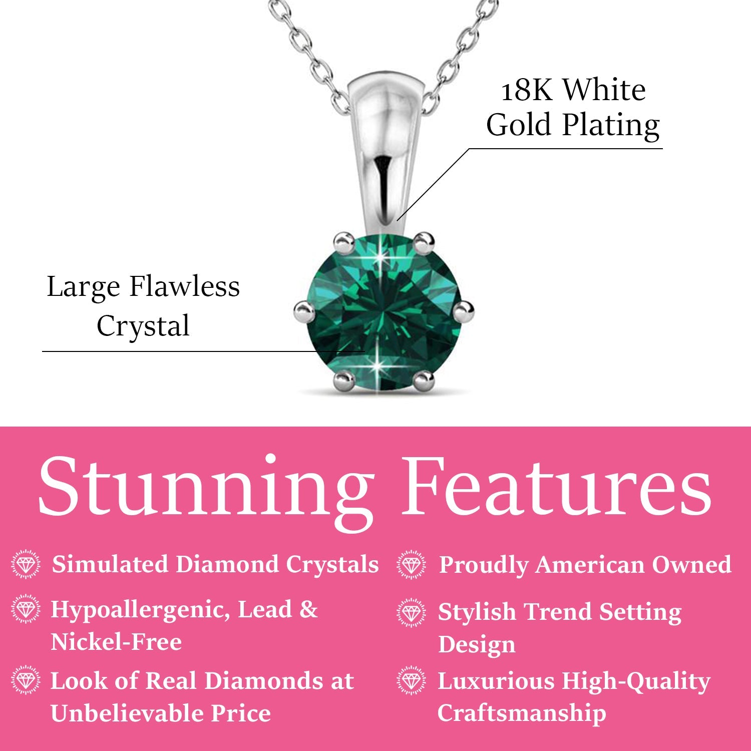 Birthstone Necklace 18k White Gold Plated Solitaire Necklace with 1CT Swarovski Crystal