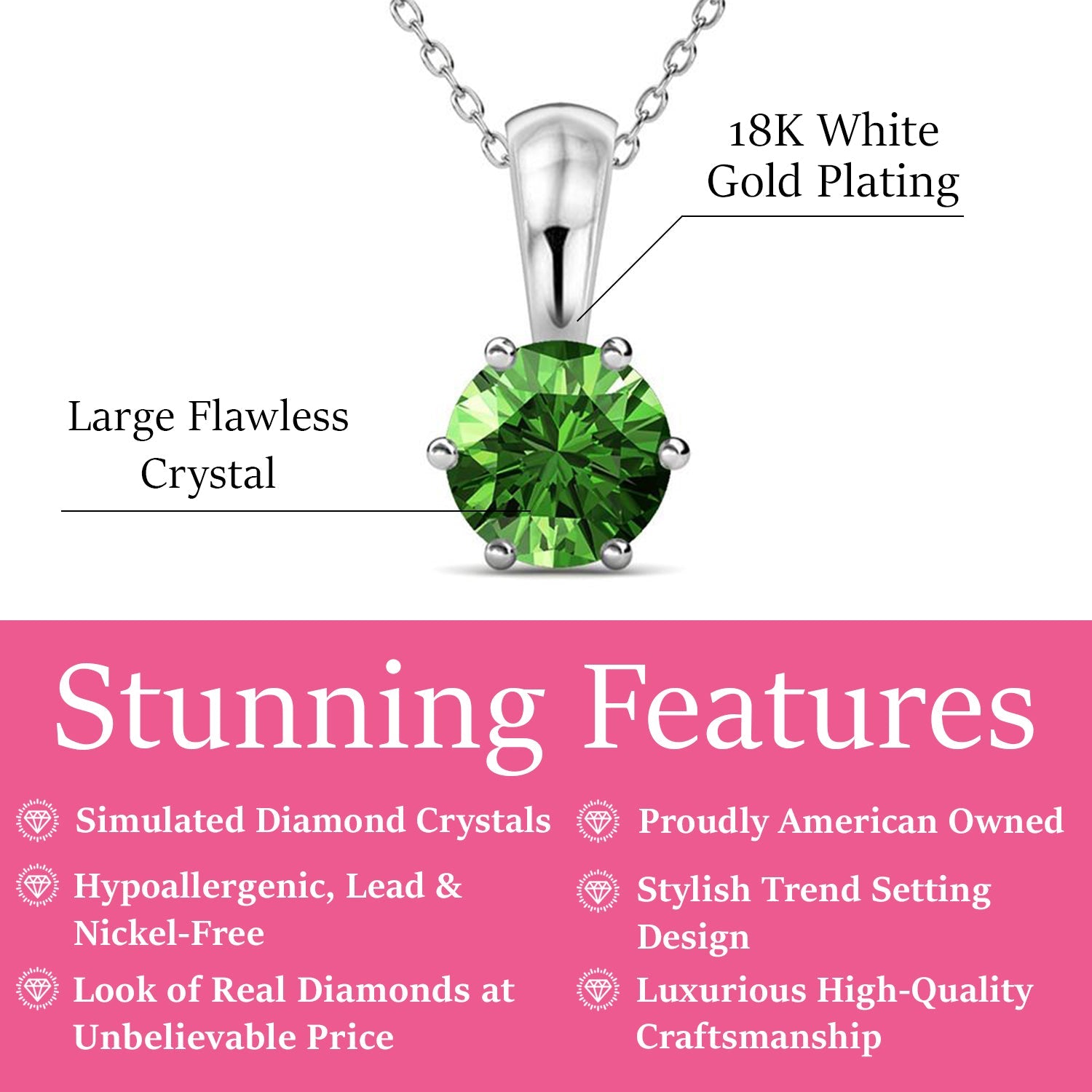 Birthstone Necklace 18k White Gold Plated Solitaire Necklace with 1CT Swarovski Crystal