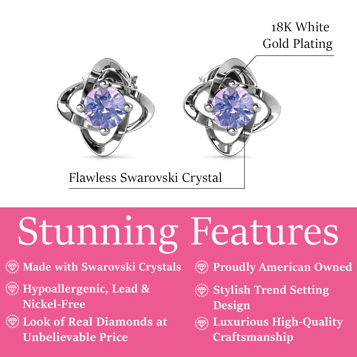 Infinity 18k White Gold Plated Birthstone Flower Earrings with Swarovski Crystals