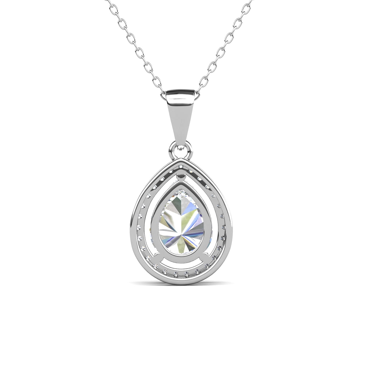 Isabel 18k White Gold Plated Halo Tear drop Necklace with Simulated Diamond Crystal