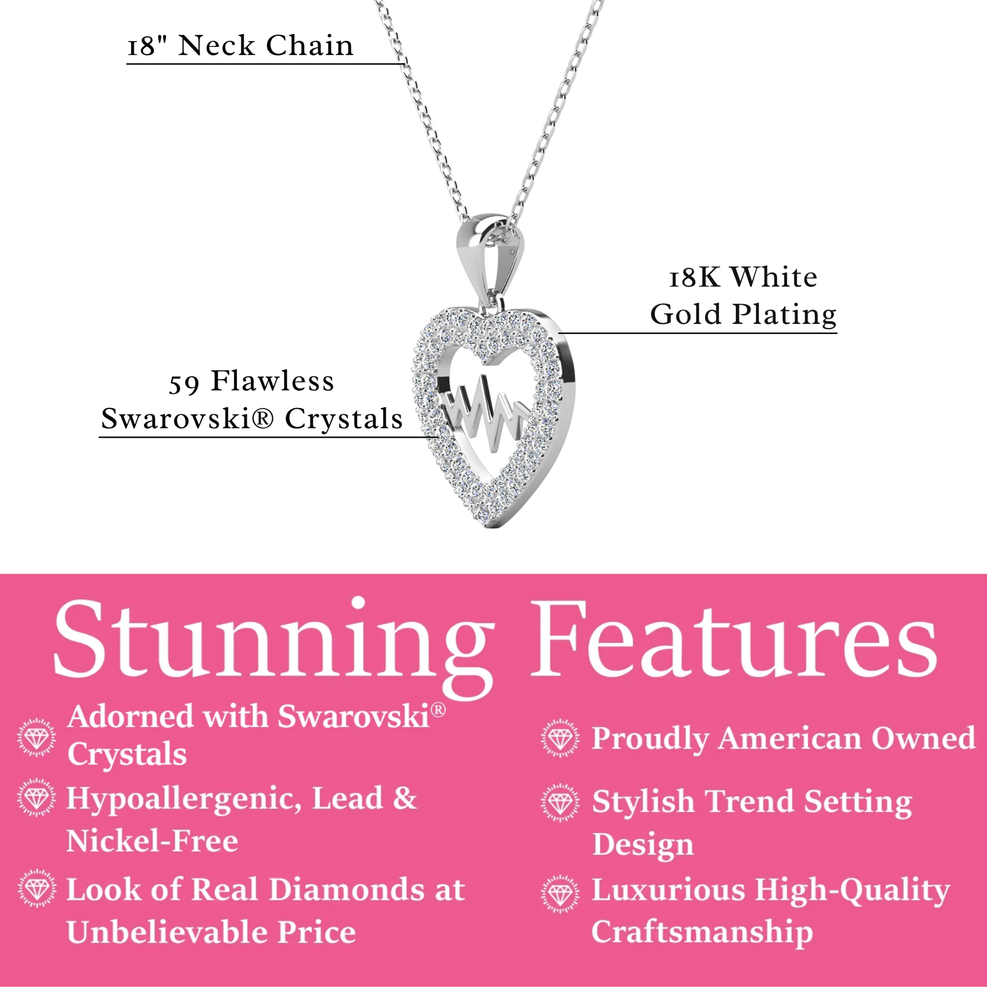 Molly 18k White Gold Plated Heart Necklace with Swarovski Crystals