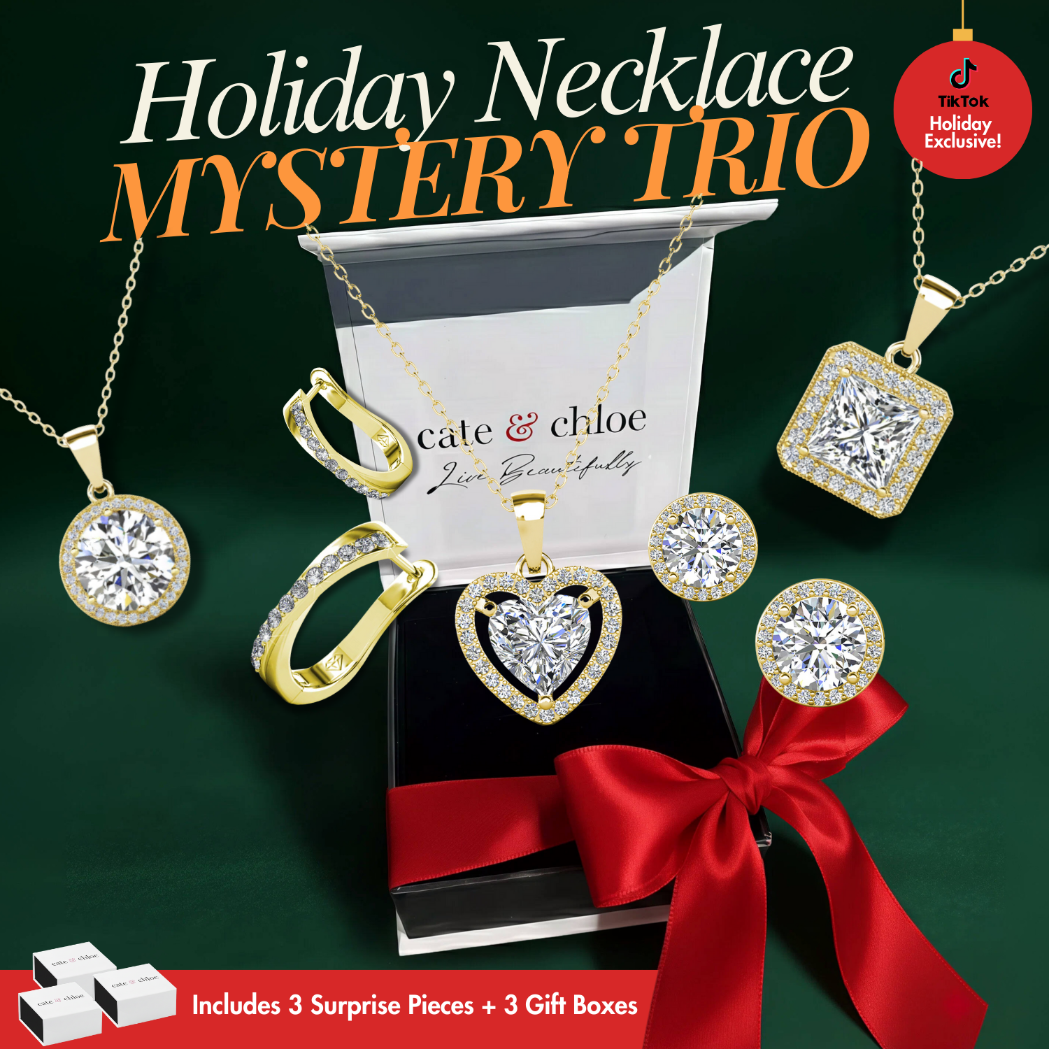 Holiday Earrings & Necklace Mystery Trio – 3 Piece Jewelry Gift Set