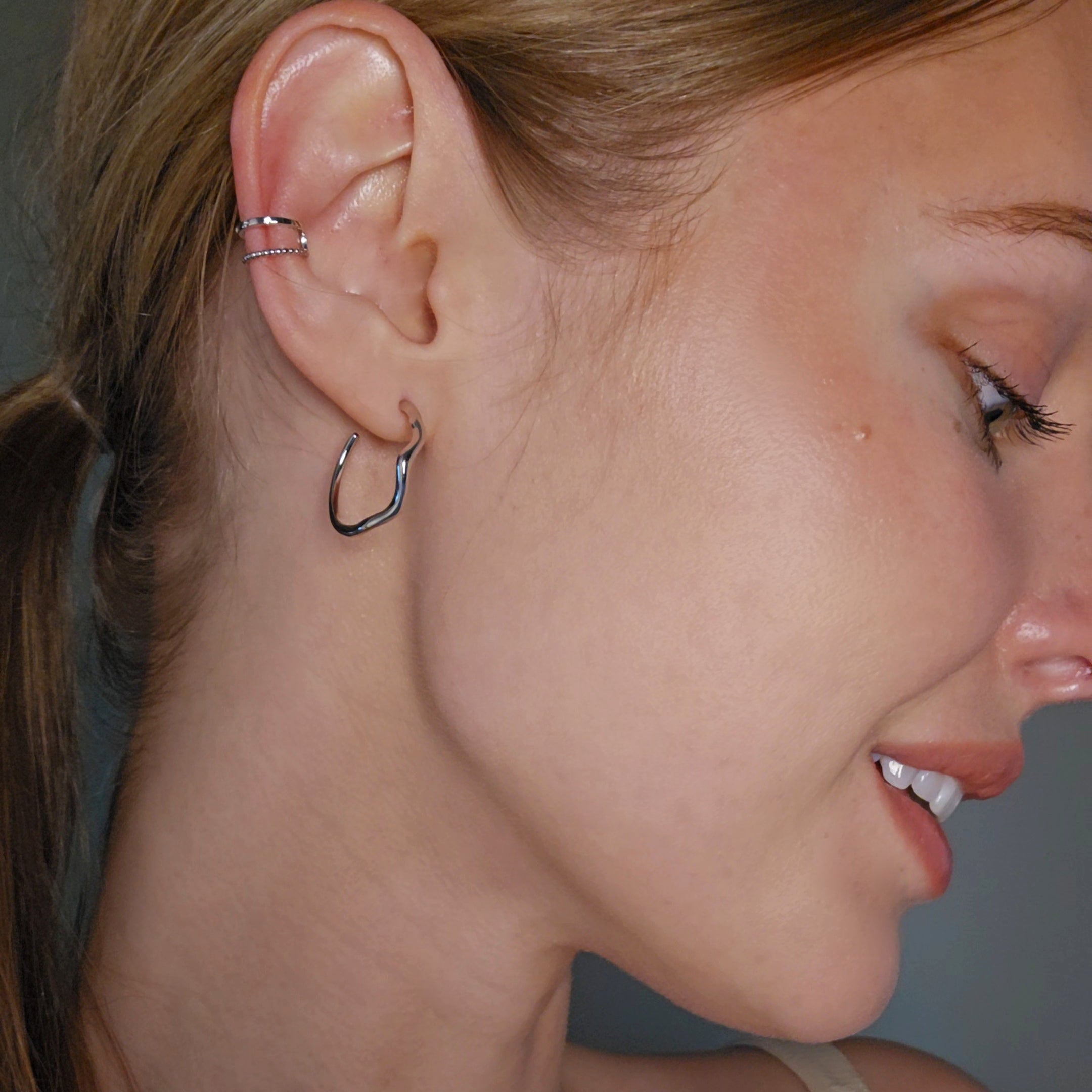 Sasha 18k White Gold Plated 10mm Hoop Ear Cuff with Swarovski Crystals